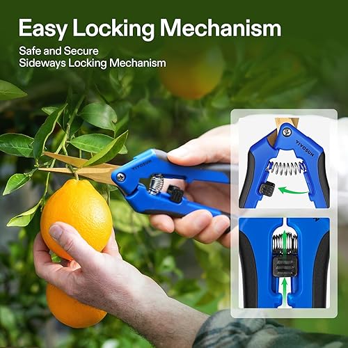 Miniatura 5 de VIVOSUN Tijeras curvadas de jardinería de 6.5 pulgadas con cuchillas recubiertas de titanio, paquete de 2, azul y naranja
