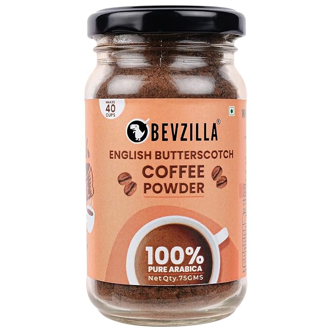 Bevzilla Instant Coffee Powder (English Butterscotch Flavour) – 75 Grams | 100 % Premium Arabica Beans | Hot & Cold Coffee | Makes 40 Cups | Strong Coffee | Flavoured Coffee| Best Coffee| Premium Coffee| Dark Roast| Instant Coffee at Rs. 149