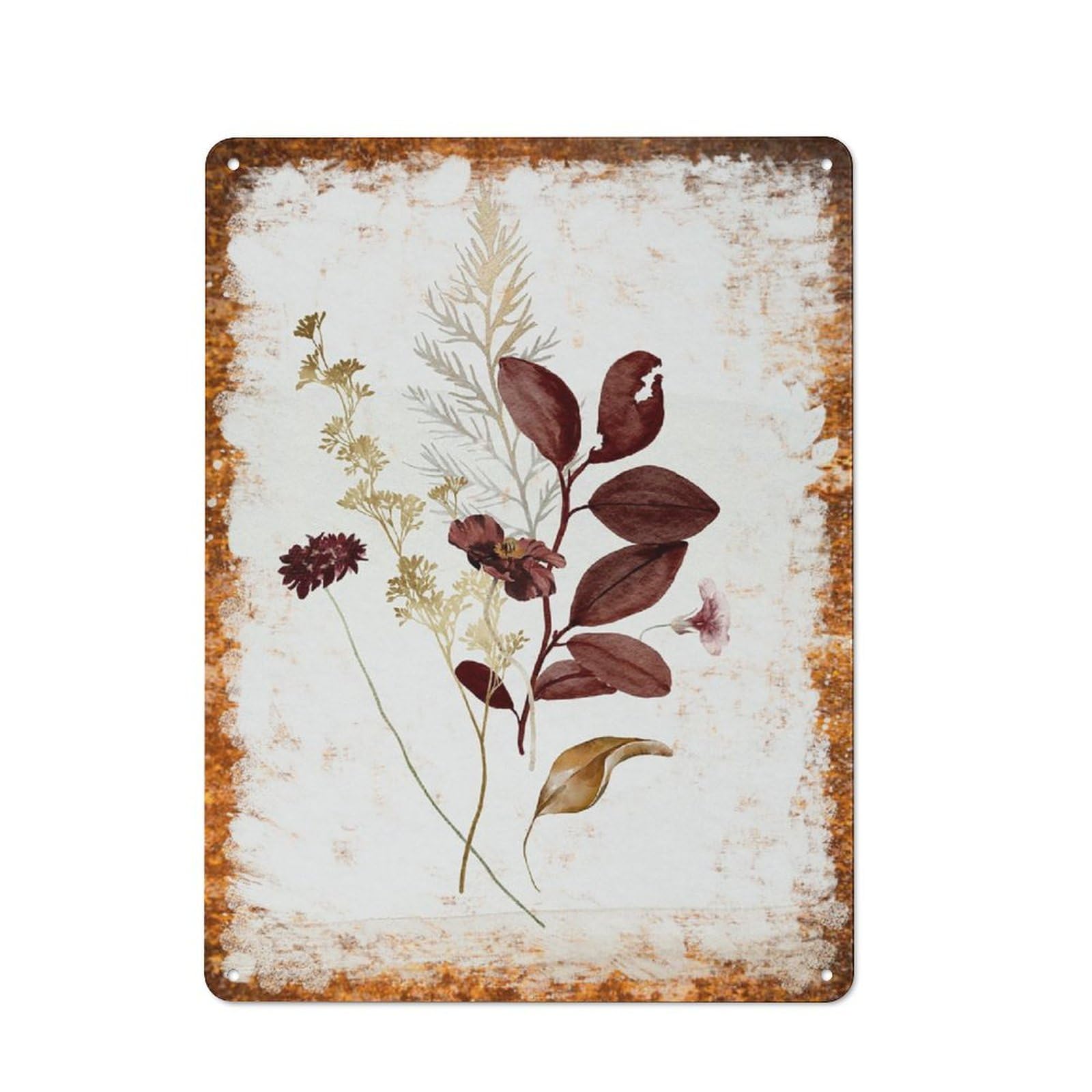 Metal Tin Sign Fall Floral Bouquet Watercolor Pattern Vintage Rustic Wall Art Kitchen Bathroom Bedroom Living Room Cafe Farmhouse Entryway Office Garage Home Bar Laundry Room Porch Patio 12x16 Inch