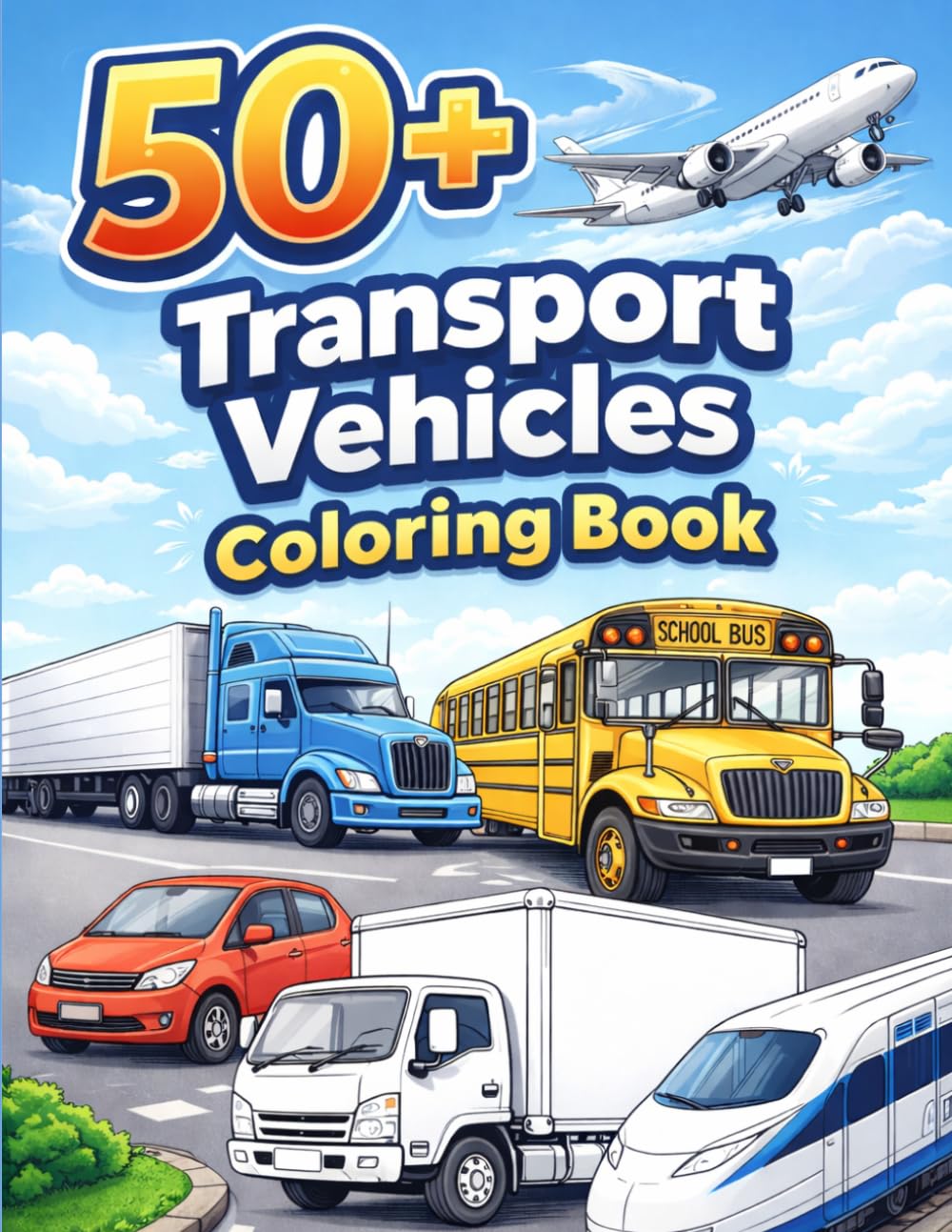 Transport Coloring Book for Kids Ages 3-8: Fun Cars, Trucks, Trains, Airplanes & Vehicles Coloring Pages