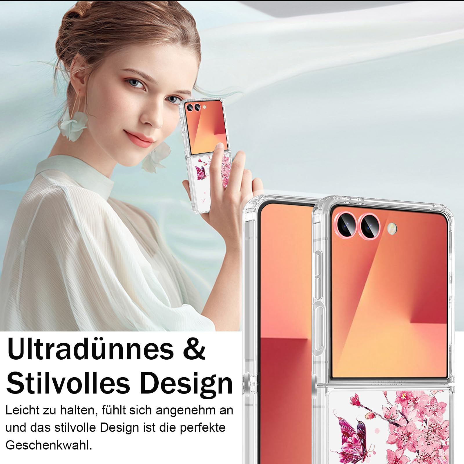 Galaxy Z Flip 7 Custodia per Samsung Galaxy Z Flip 7 Custodia 5G Ultra Sottile Trasparente Silicone Motivo Fiori Custodia Custodia Custodia Protettiva Colorato Pattern Clear Antiurto Cover per Samsung