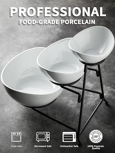 Miniatura 2 de LAUCHUH Plato de servir para entretenimiento, bandeja de servir de 3 niveles, juego de platos para servir chips y salsas ovalados para el día de San