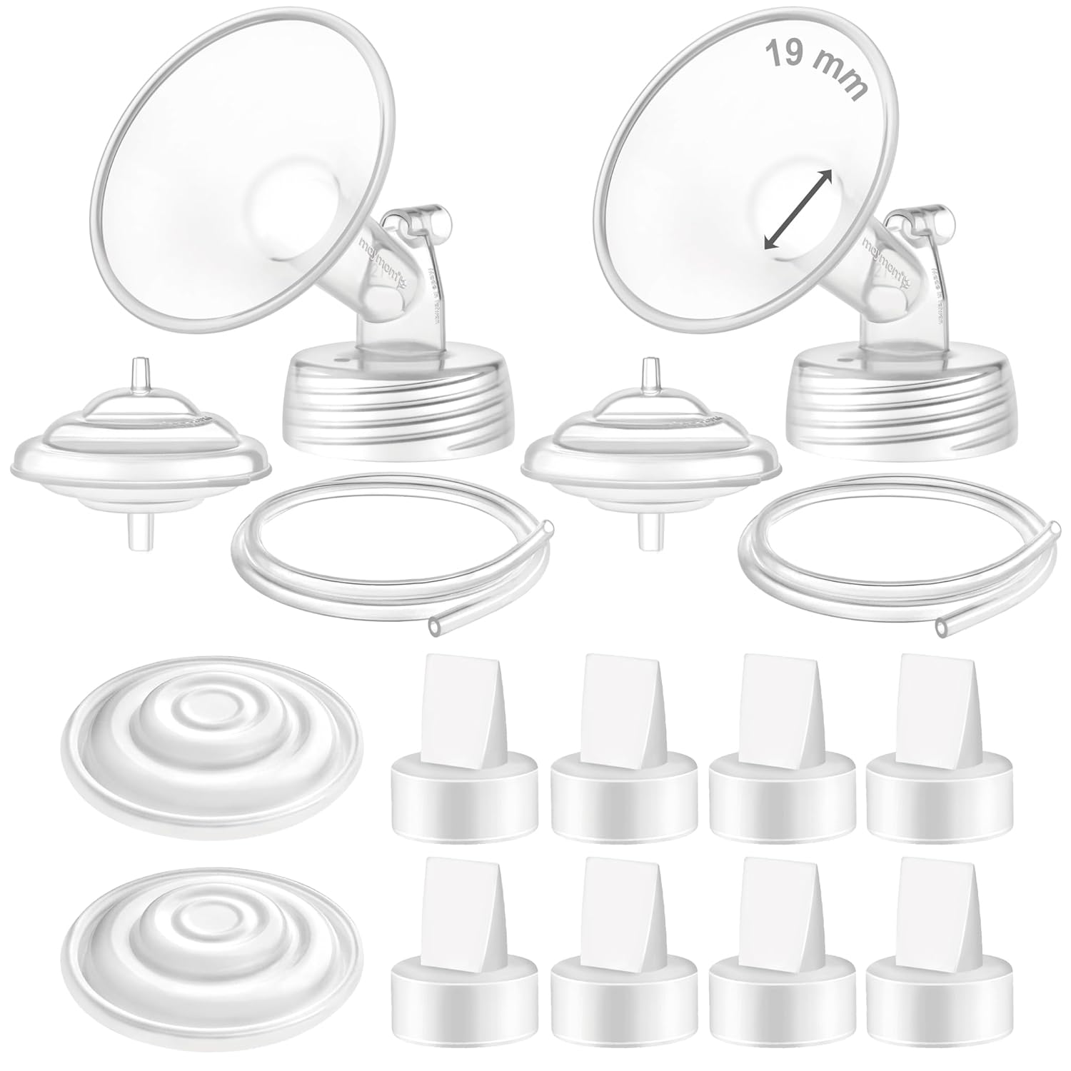 Maymom Pump Parts Compatible with Spectra S1 S2 9 Plus Pumps; Incl Wide Mouth Flange (19 mm) Backflow Protector Membrane Duckbill Valve Tube; Not Original Spectra Shield Parts