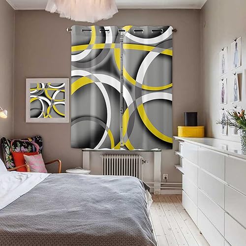 Miniatura 4 de Sabolny Geometría amarilla cortinas de ventana de 90 pulgadas de largo panel de cortina de cocina con ojales para sala de estardormitorio juego de 2