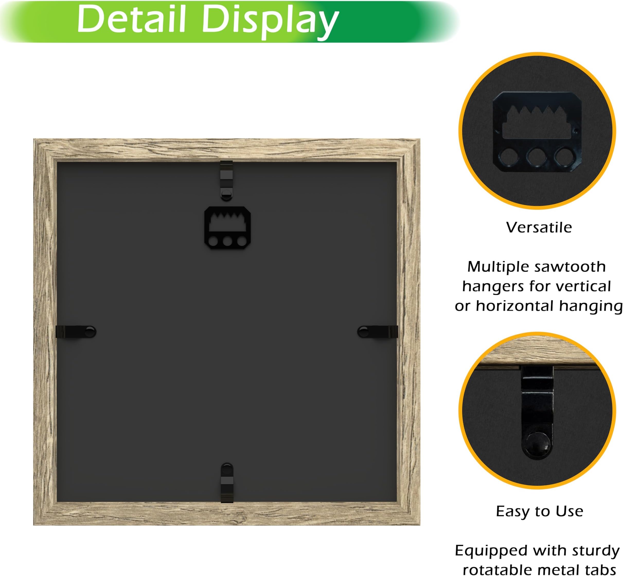 FrameWorks 8x8 Driftwood Wooden Shadow Box Frame – Soft Felt Back, Tempered Glass, and Included Elegant White Ball Push Pins