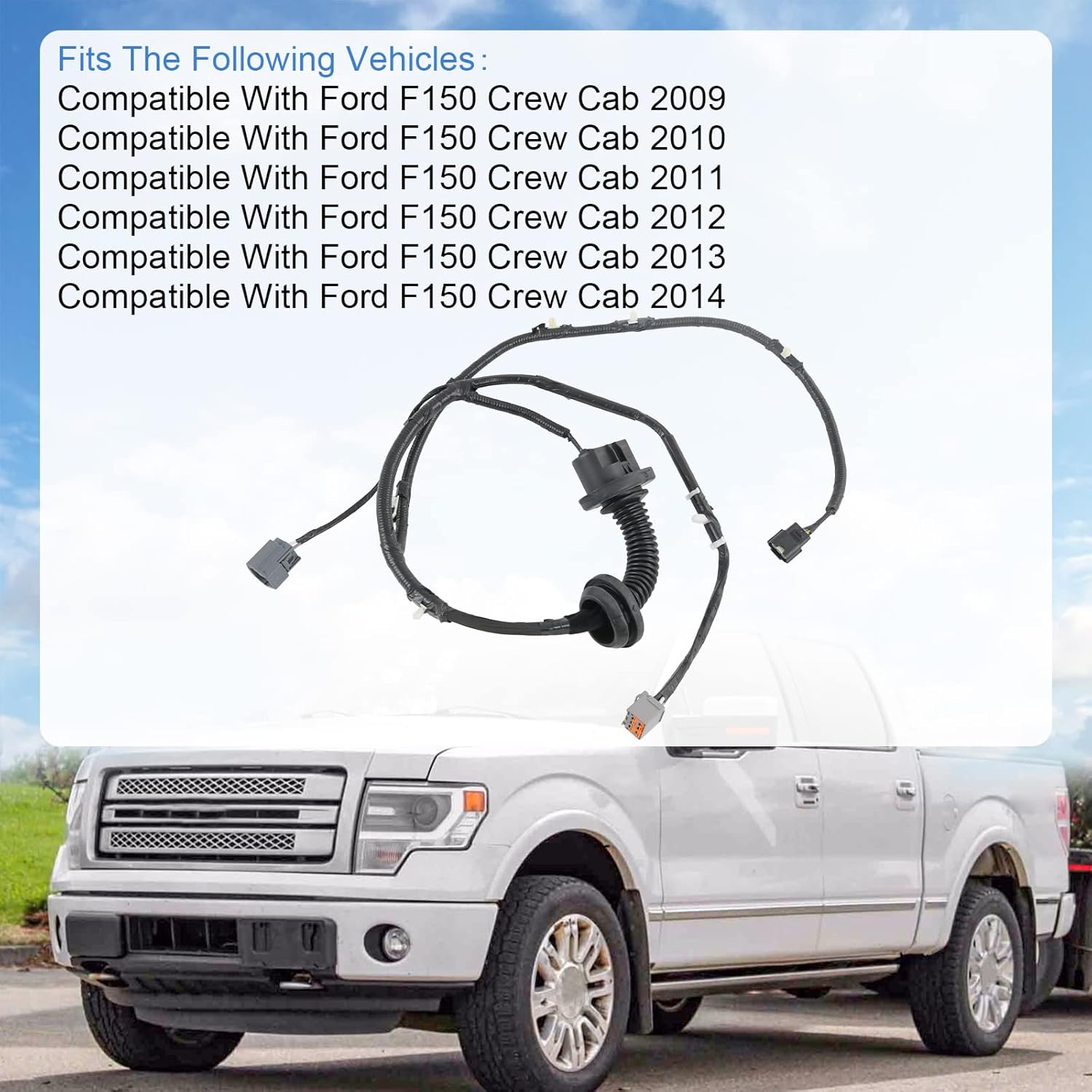 Rear Driver Side LH Door Jumper Wire Assembly Compatible with 2009-2014 Ford F150 Crew Cab Replace# 9L3Z-14631-CAA