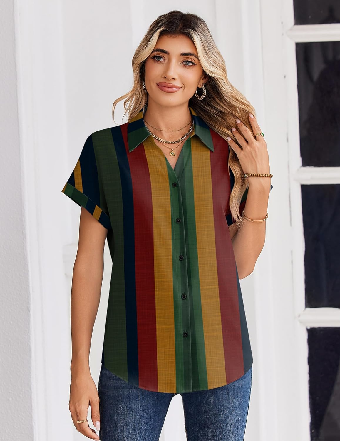 Zeagoo Womens Tops Short Sleeve Shirts Button Down Casual Blouses V Neck Outfits Summer Spring Clothes 2026 - Image 5