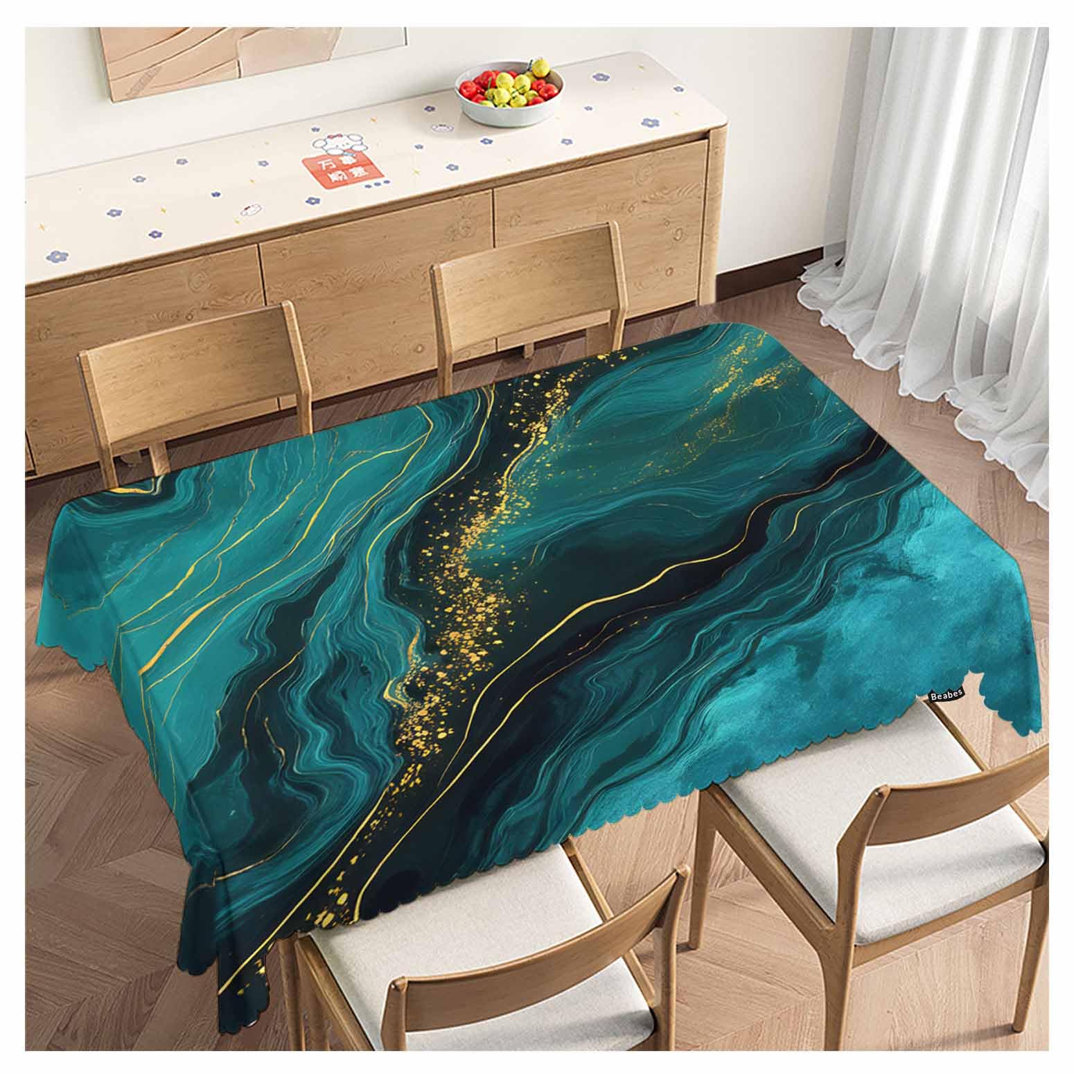 Nappe de table vert marbre liquide abstrait réutilisable 137x183 cm
