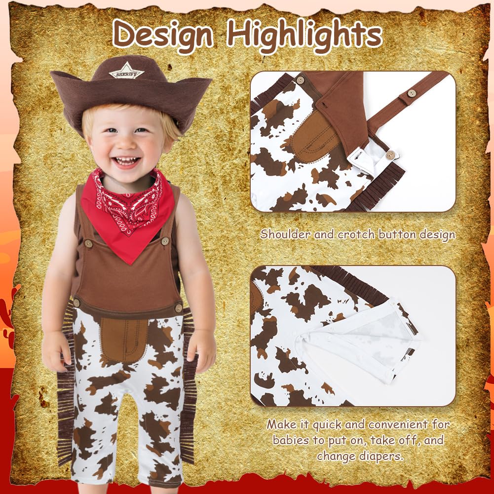 Vicloon Cowboy Costume Bambino, Vestito Costume Set da Cowboy, con Bandana Rossa e Cappello, Wild Western Cowboy Abiti Set, per Halloween Natale Carnevale Dress Up Festa