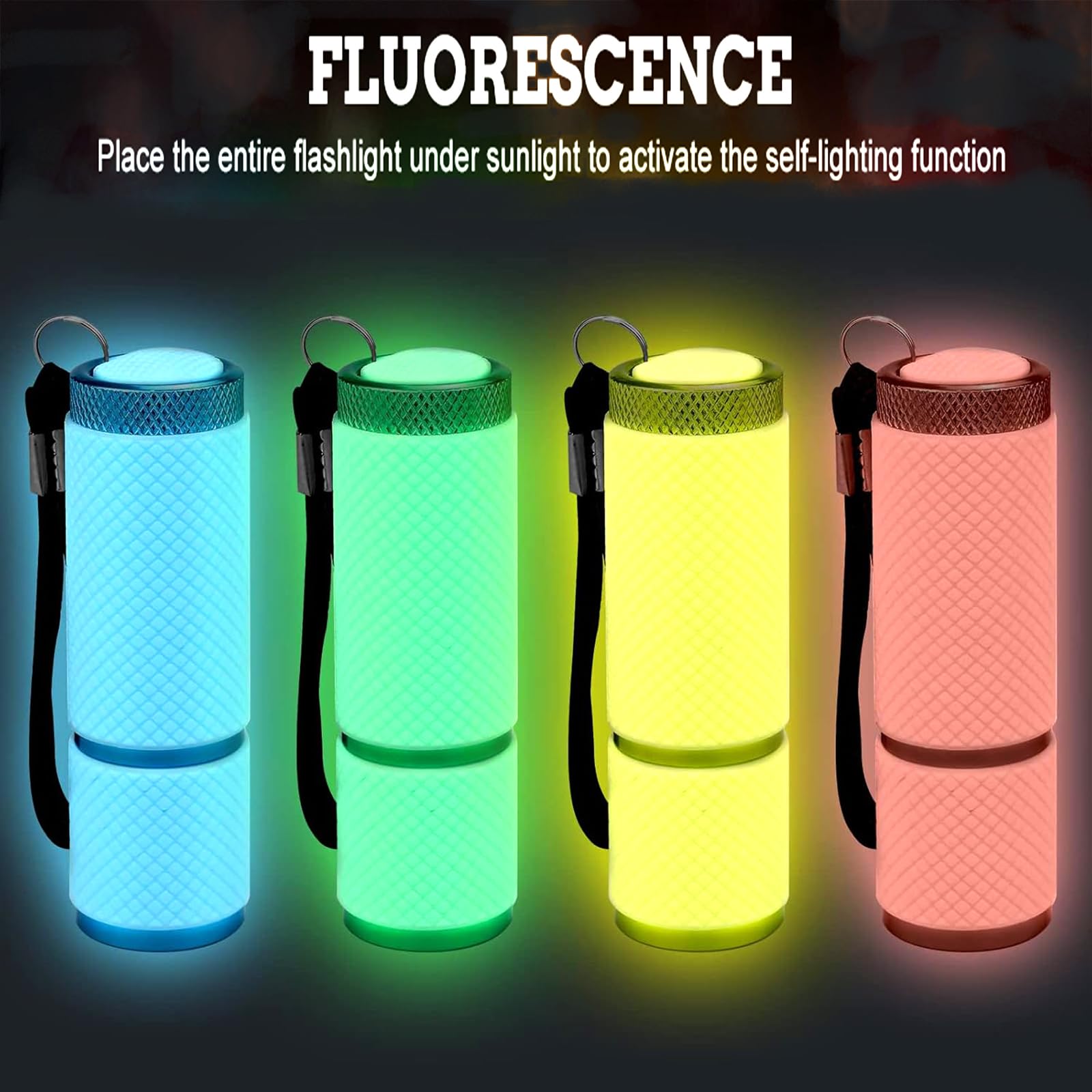 MODOAO LED Mini Pocket Torch, 4 Pack Mixed Colors 9 LED Super Bright Torches Battery Powered, Glow In Dark Portable Flashlight With Lanyards, For Camping, Hiking, Emergency, Outdoor - View #5
