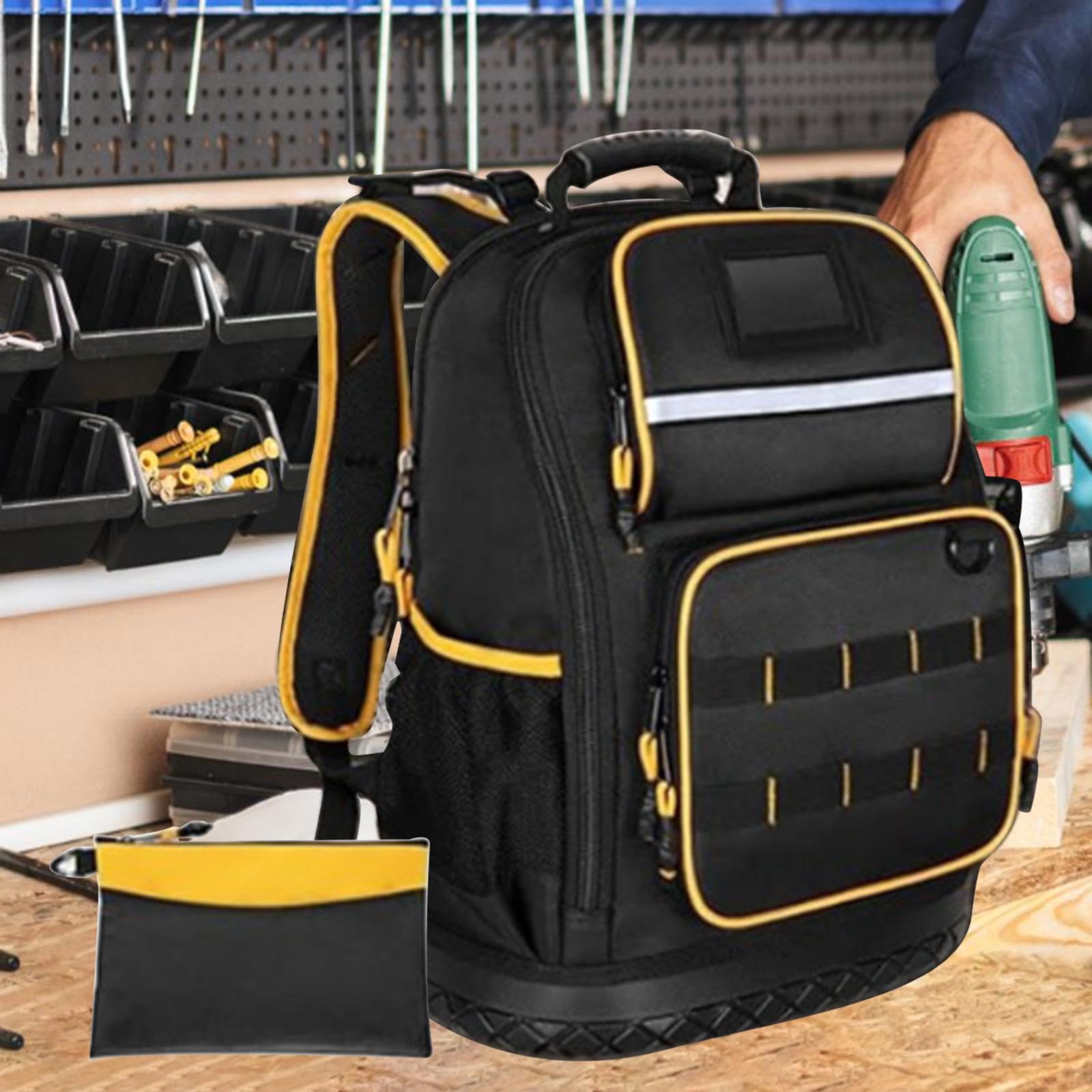 Zaino Portautensili per Elettricisti, Borsa Organizer Spaziosa 12.5x7x18 pollici Tessuto Oxford Resistente per Utensili Manuali ed Elettrici, Fai da Te, Lavori