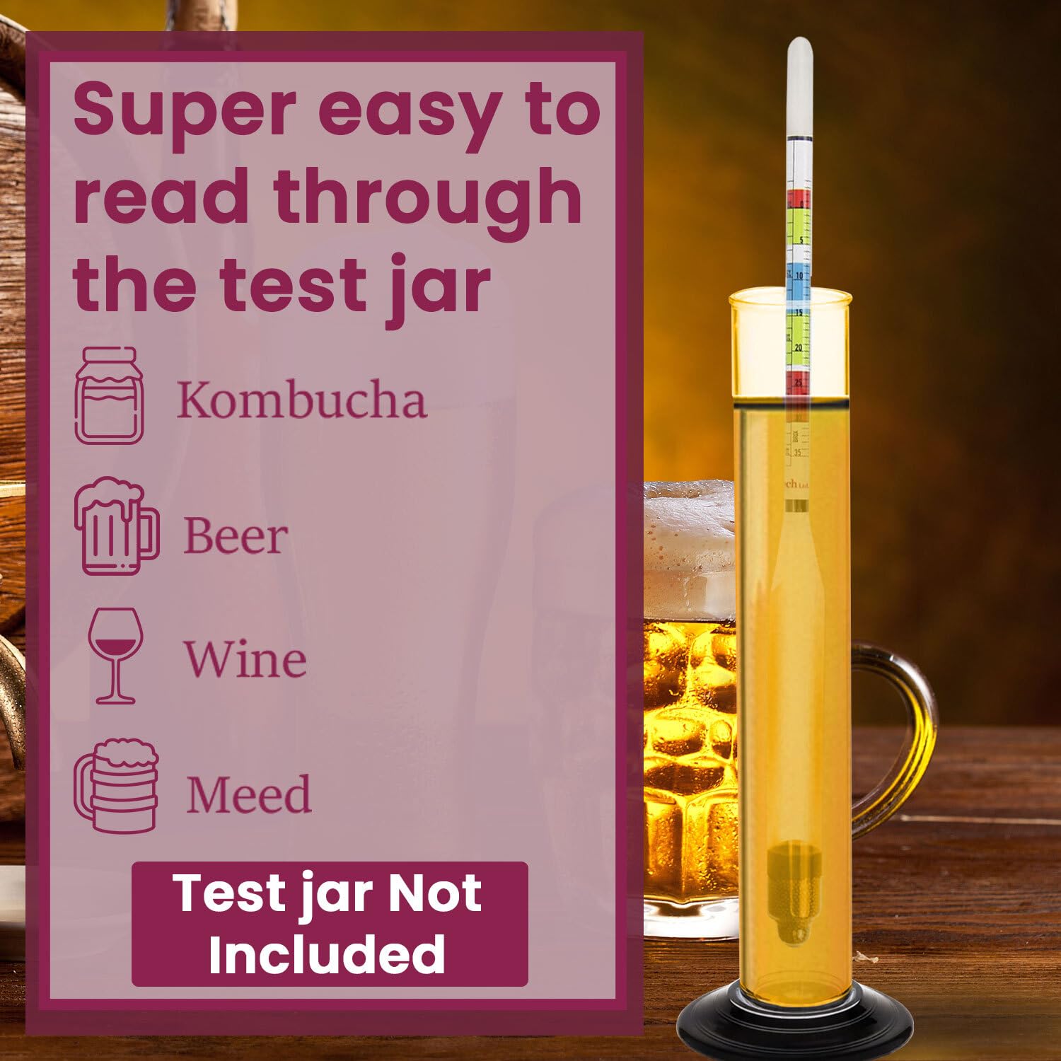 Hidrómetro para vino, cerveza y kombucha - Hoja de limpieza y caja de almacenamiento ABV
