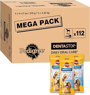 Pedigree DentaStix 112 Sticks Functional Snacks, Daily Dental Chews for Large Dogs (25 kg+), Megapack