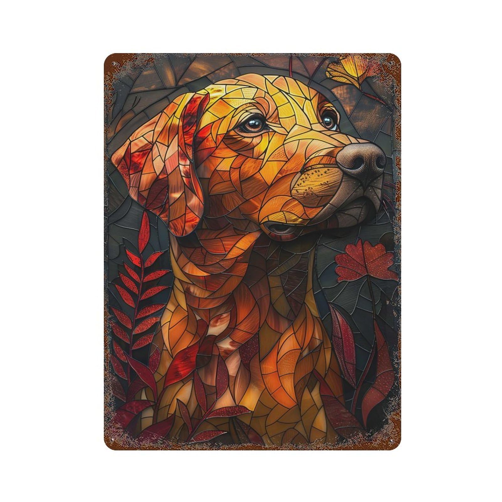 Vintage Rust Metal Sign with Abstract Labrador Dog Design 15.7"x11.8", for Farmhouse, Kitchen And Entryway Decor, Novelty Wall Decor