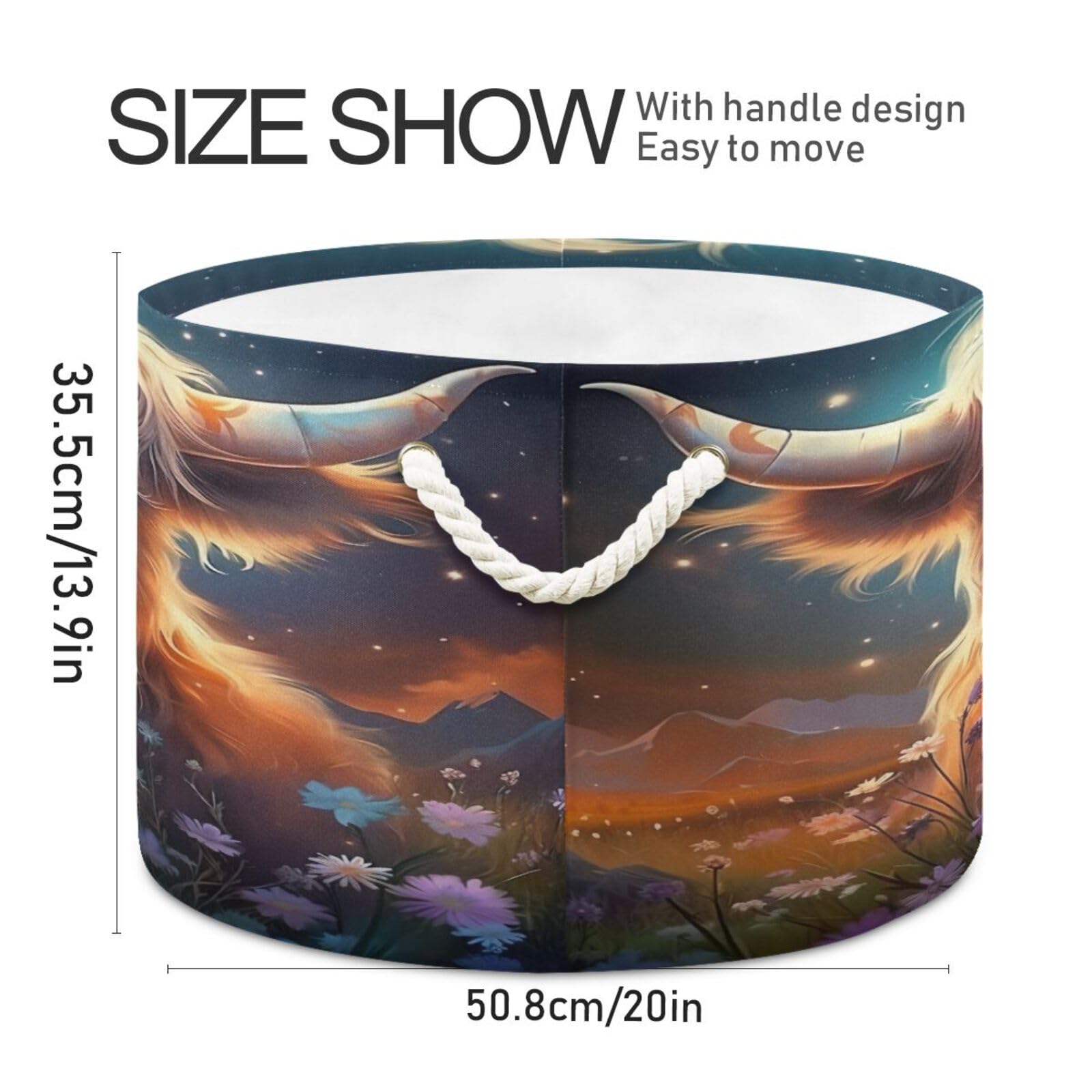 Round Cute Baby Cow Flower Storage Basket Large Organizer Bin Laundry Hamper Toy Storage Basket with Handle for Nursery Clothes Toys 202b4819