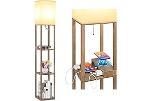Mlambert Modern Floor Lamp with Wireless Charger & Shelves