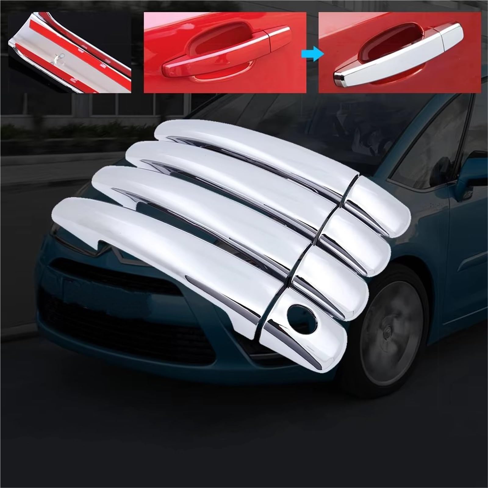 Zamiennik do Citroena do Grand do C4 do Picasso 2006 ~ 2013 chromowana osłona klamki samochodu zestaw wykończeń akcesoria zewnętrzne Poignée Extérieure De Porte De Voiture (uchwyt miska 4 drzwi)
