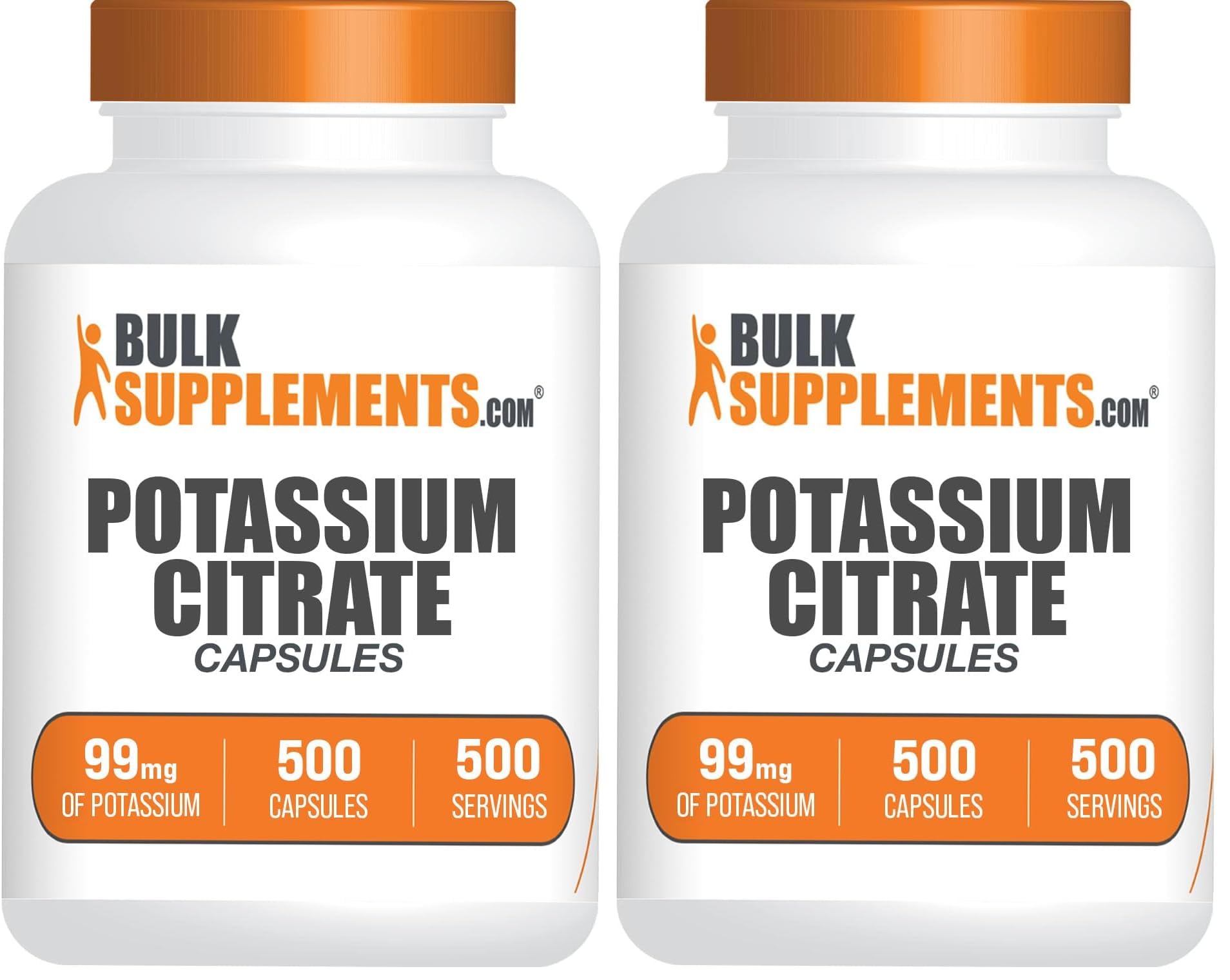 BulkSupplements.com Potassium Citrate Capsules - Potassium Citrate 99mg - 1 Capsule per Serving, 500 Capsules (Pack of 2) Unflavored 500 Count (Pack of 2)