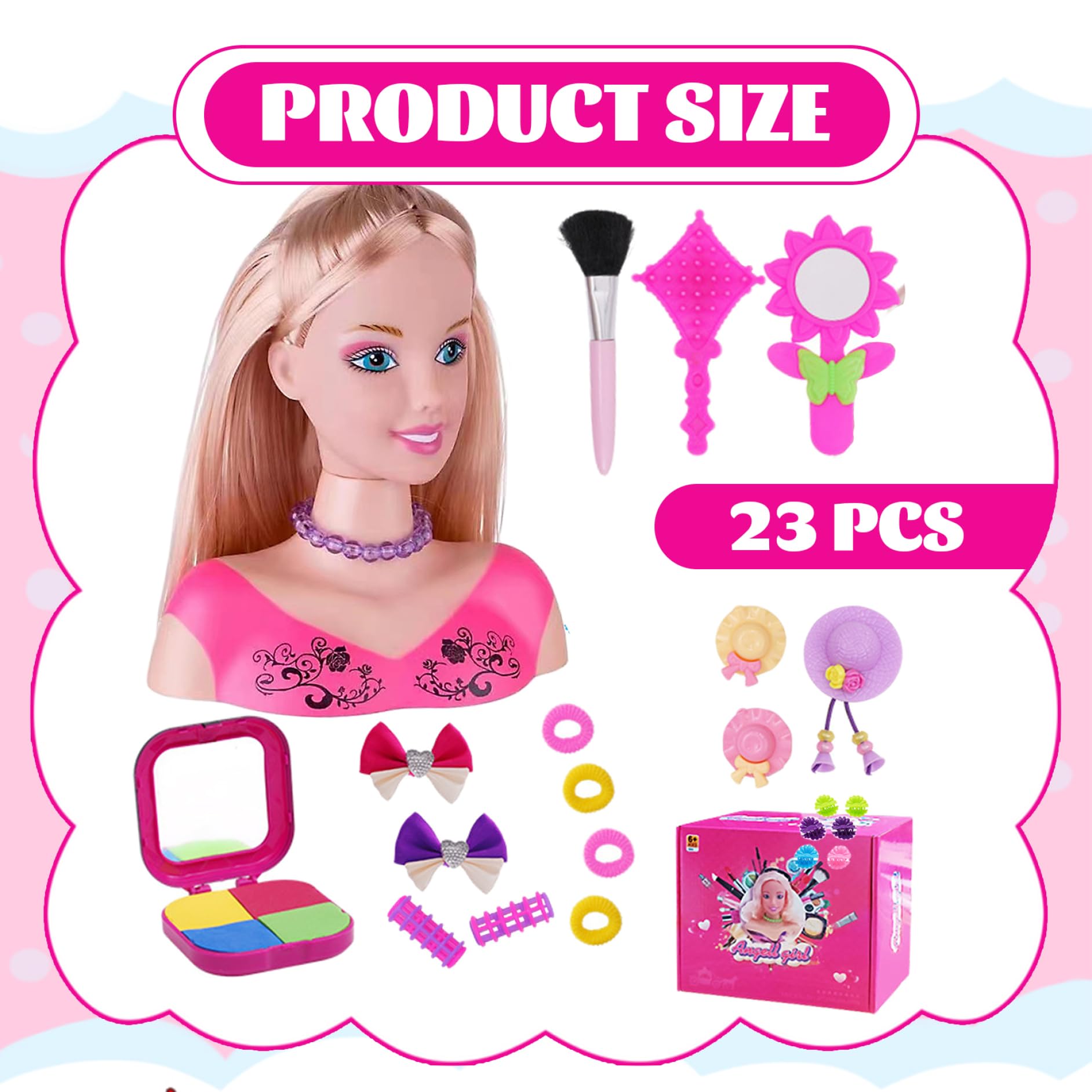 Testa della bambola per acconciatura 35pcs/set Styling Head Bambola per bambini Imparare immaginativo e trucco Funge giocattoli da gioco per ragazze, regali per ragazze, set 1, per capelli per capell