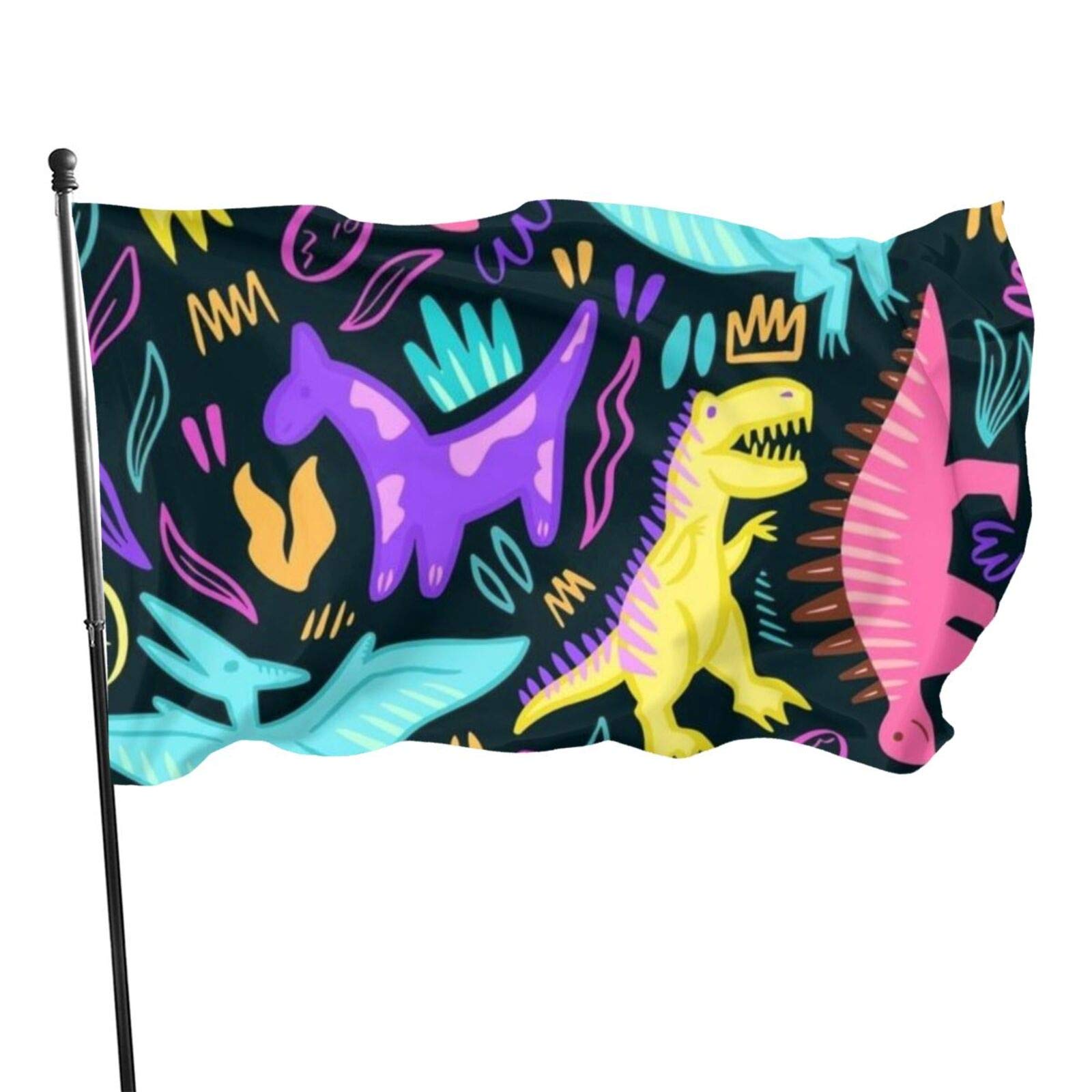 Dinosaur Colorful Yard House Outdoor Decoration Flags Banners for Patio Lawn 3x5 Ft