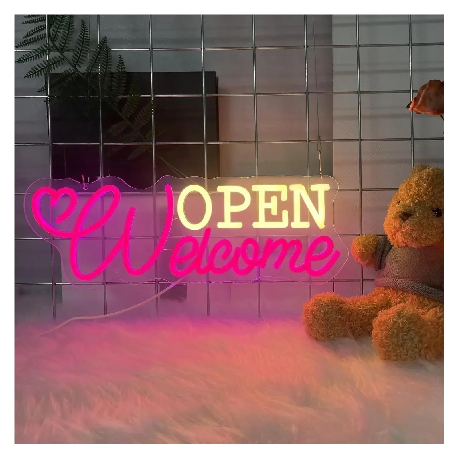 LEMST Sign Lamp Welcome Open Neon Sign USB Powered Neon Light Suitable for Bar Club Shop Salon Hotel Restaurant Wall Decor 20cmx45cm