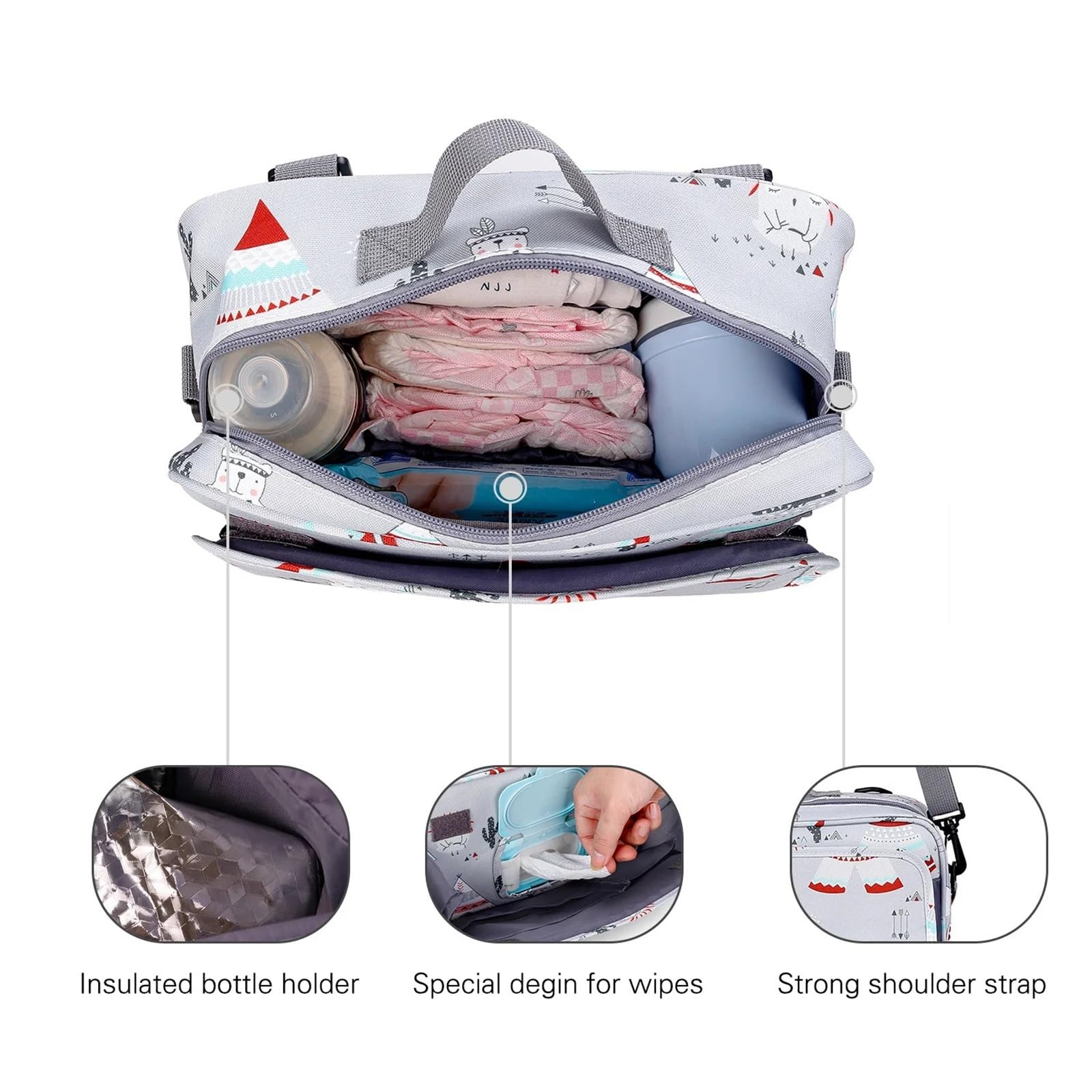 Wickeltasche wasserdichte Kinder-Mumientaschen, modische Drucke for Wiederverwendbare Umstands-Wickeltaschen, Wetbags mit Doppelgriff(Square)
