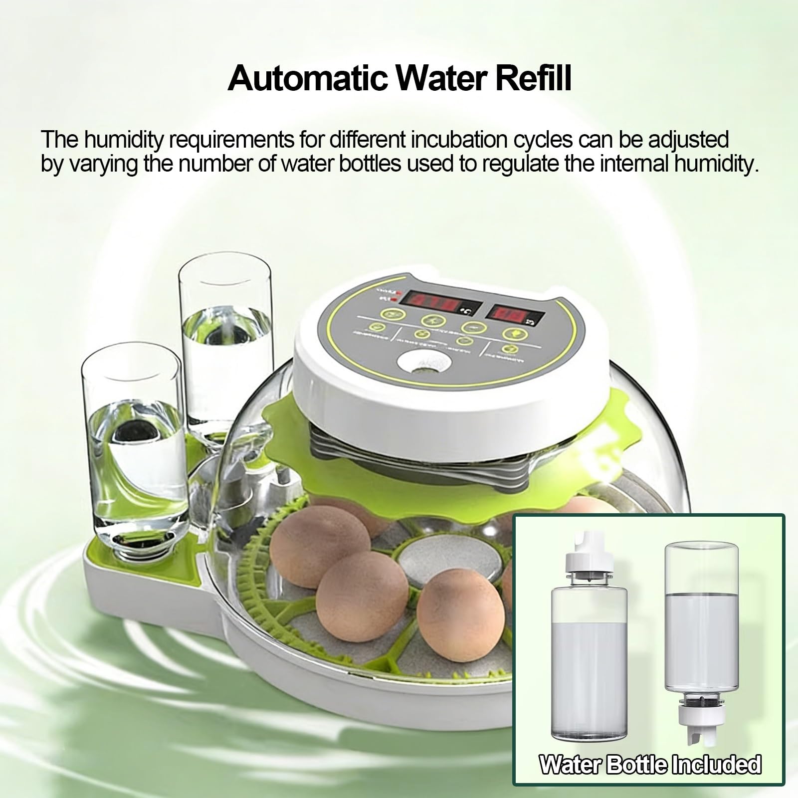 Incubadora de Huevos con Volteo Automático, Control de Humedad, Sistema de Recarga de Agua y Ovoscopio; Apta para Huevos de Gallina, Pato, Ganso, Codorniz y Paloma(12 Eggs)