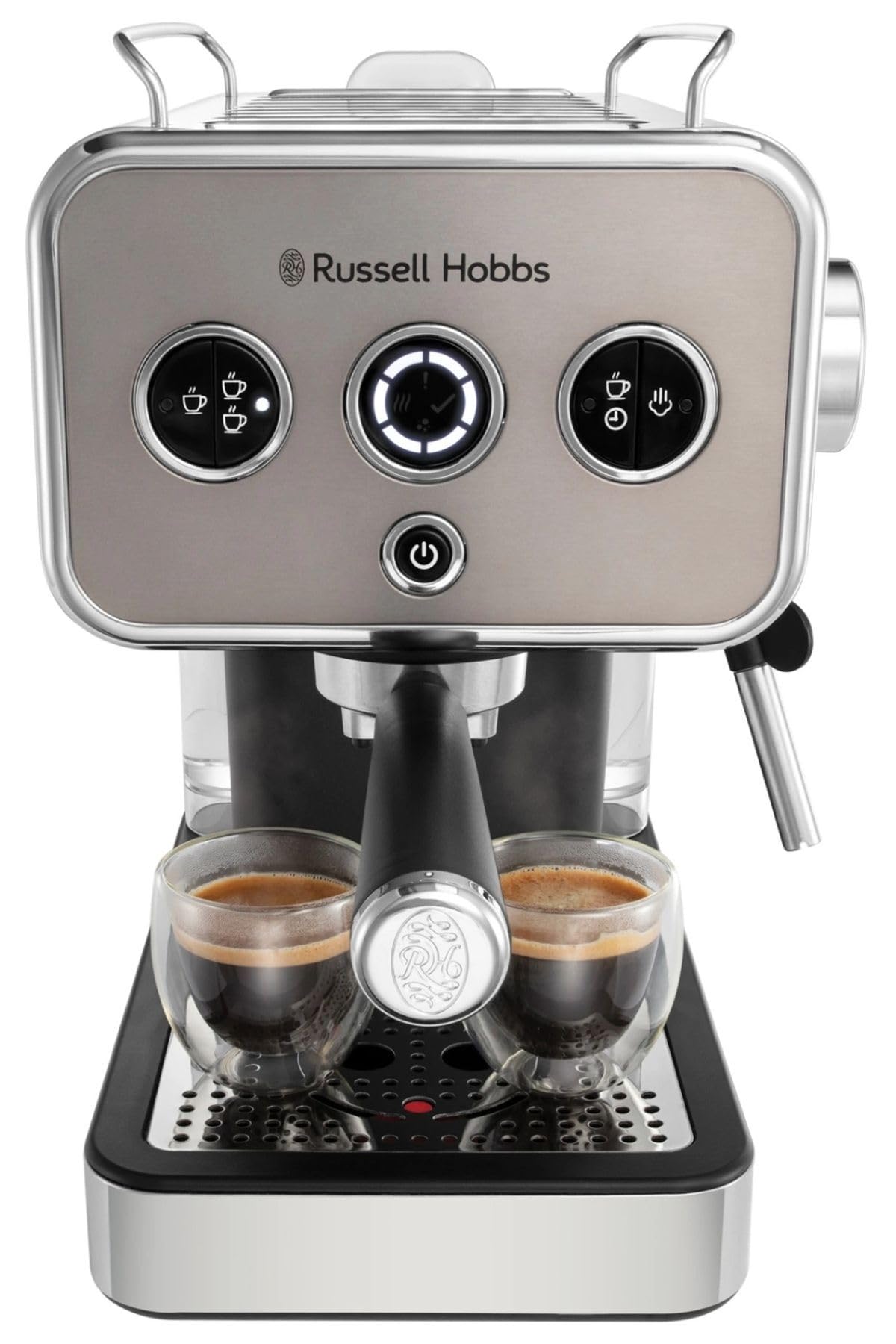 Russell Hobbs Espressomaschine [Siebträgermaschine] Distinction Edelstahl Titanium (15 Bar, Einsatz 1&2 Tassen, ESE Pads, autom.Dosieren & man.Option, Dampfdüse f Heißwasser & Milchschaum) 26452-56