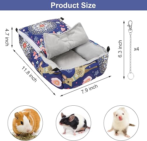 Wontee Guinea Pig Bed Warm Hammock Snuggle Bed for Young Guinea Pig Small Ferret Rat Sugar Glider Squirrel (Green)(Blue)