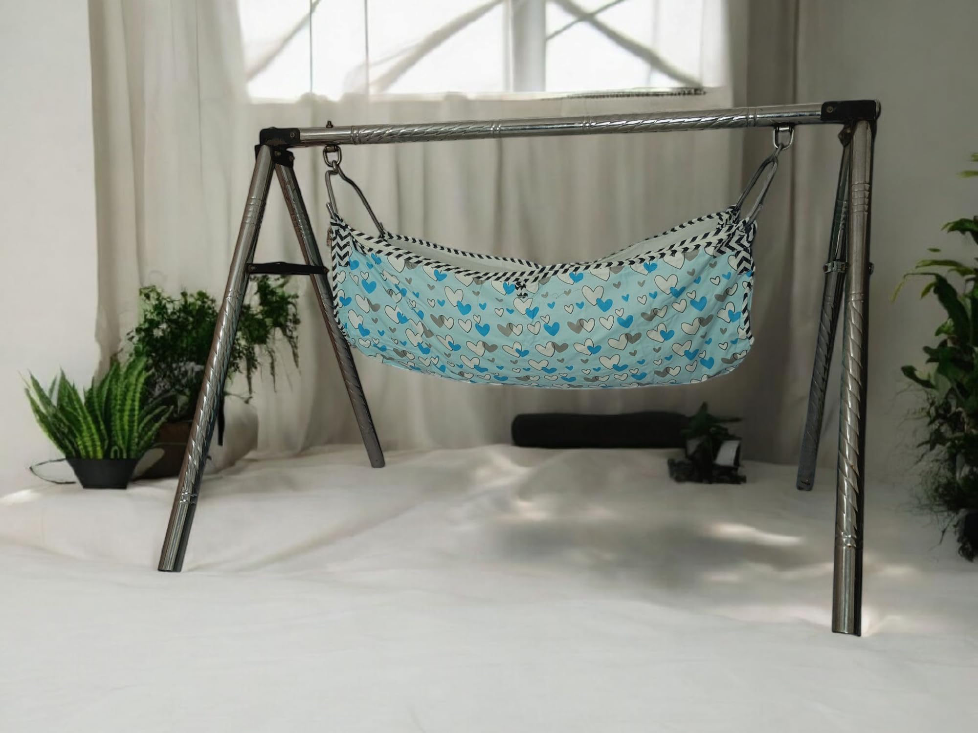Fabrify Baby Hammock Swing Cradle, Cotton with Mosquito Net Cover, Heart Design (Blue) 2