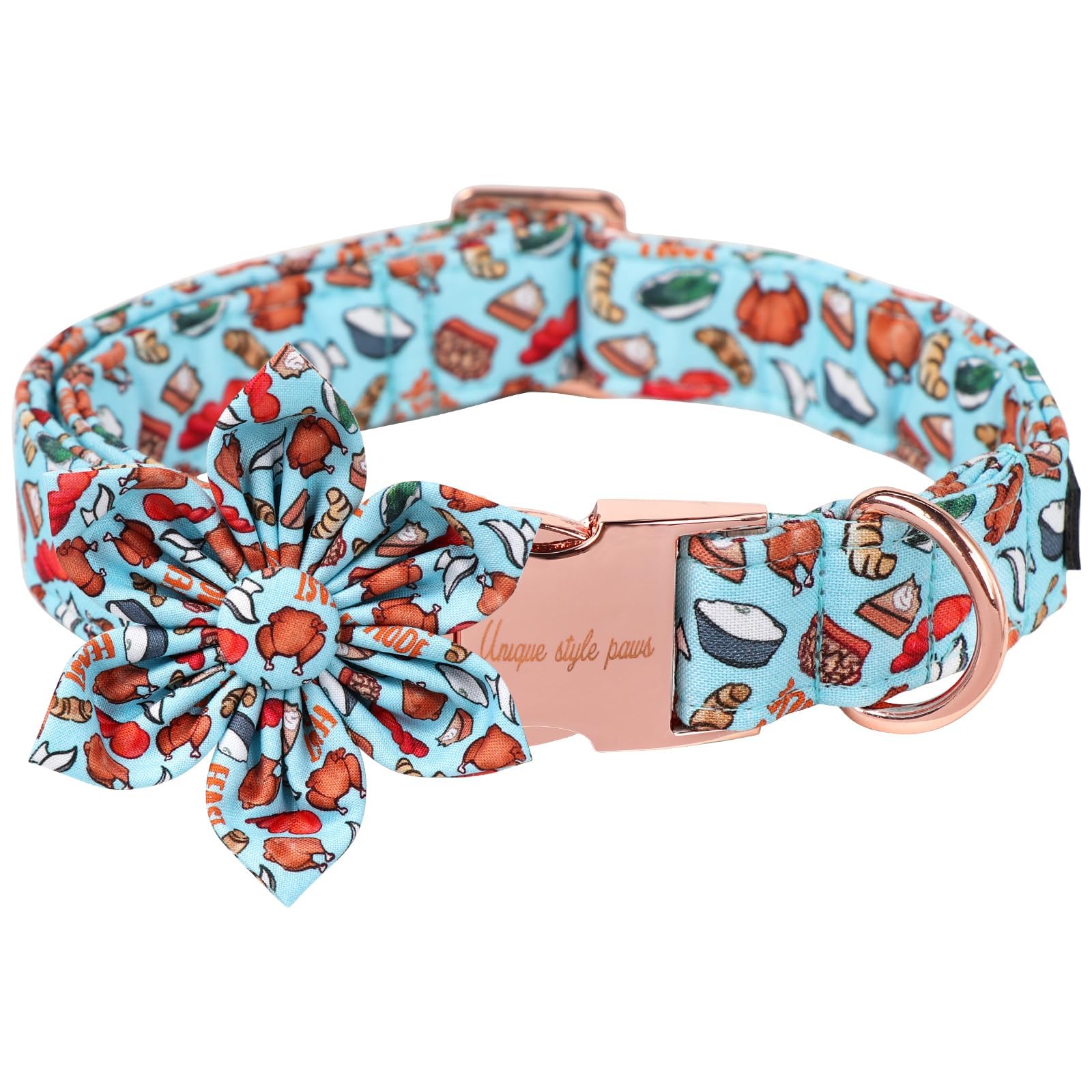 Unique style paws Hundehalsband mit Blume, Bequemes Hundehalsband aus Baumwolle, Erntedankfest Blumenhalsband für Jungen Mädchen Hunde, Blumenhalsband mit Metallschnalle, L, Hals 16-24 in
