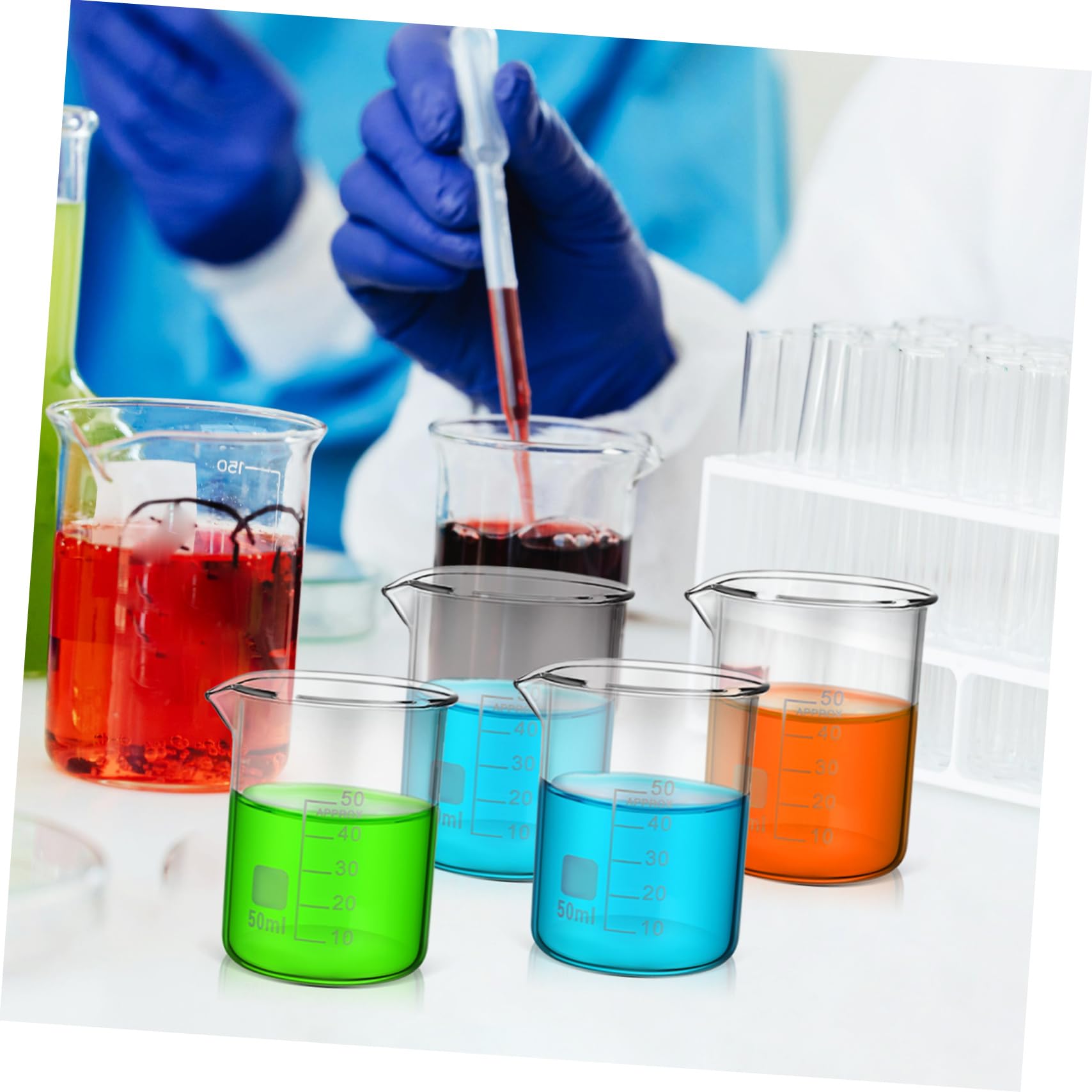 Vasos de Precipitados de Vidrio Graduado 50 Ml Transparentes sin Asa 20 Unidades, Vasos Medidores Resistentes al Calor para Laboratorio y Cocina, Cristalería Científica Precisa