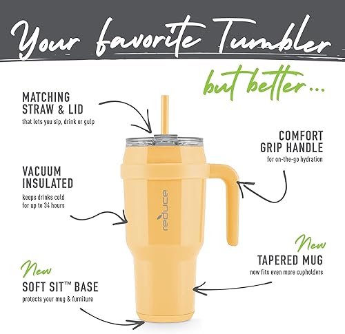 Miniatura 3 de REDUCE Cold1 - Vaso de 40 onzas con asa, botella de agua de acero inoxidable aislada al vacío para el hogar, la oficina o el automóvil, taza