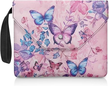 Butterfly Flower Book Sleeve Book Pouch Paperback Book Protector Pink Book Cover Sleeve Fabric Book Covers for Hardcover Book Lovers Gifts for Women Girls
