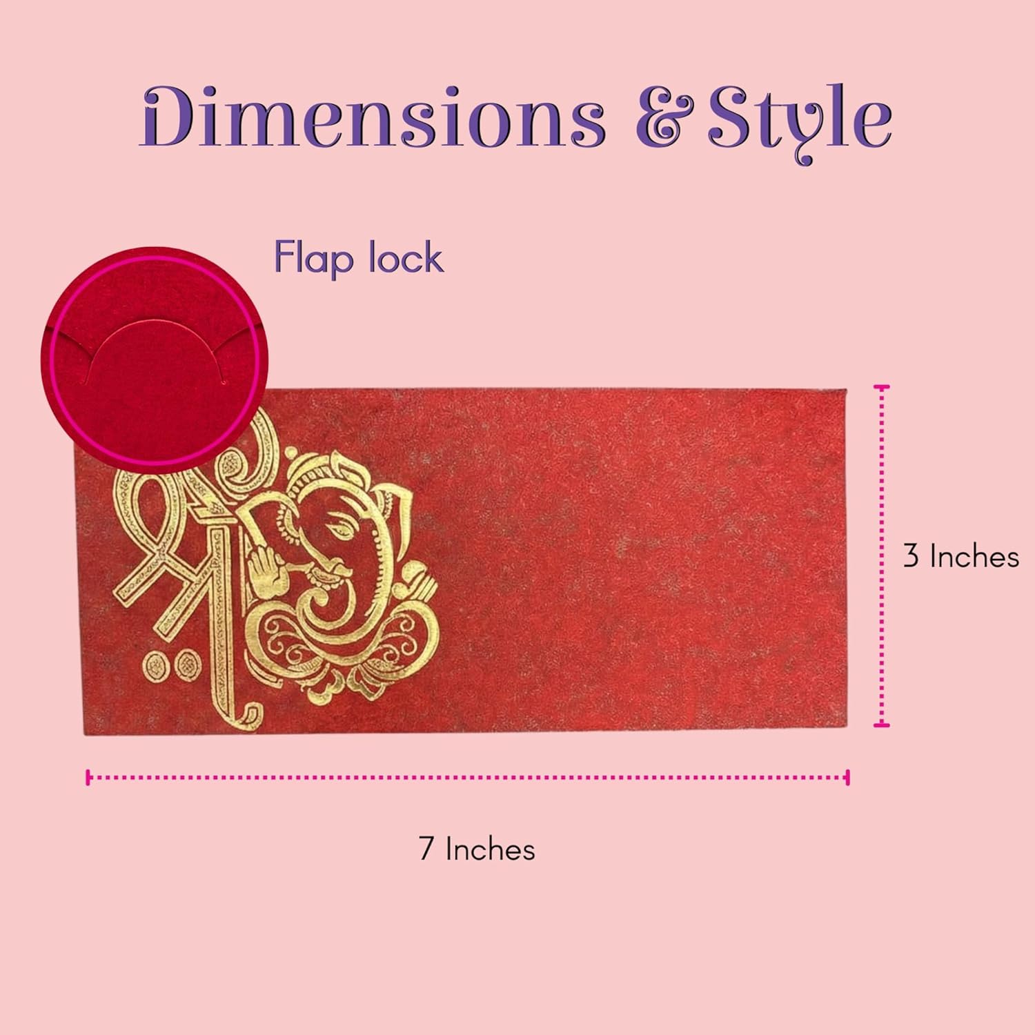 LoveNspire Money Envelopes (7 x 3 Inch) Decorative Ganesha Pattern Shagun Lifafa for Indian Wedding, Birthday | Cash Gift Holder & Home Savings Organizer Pack of 100