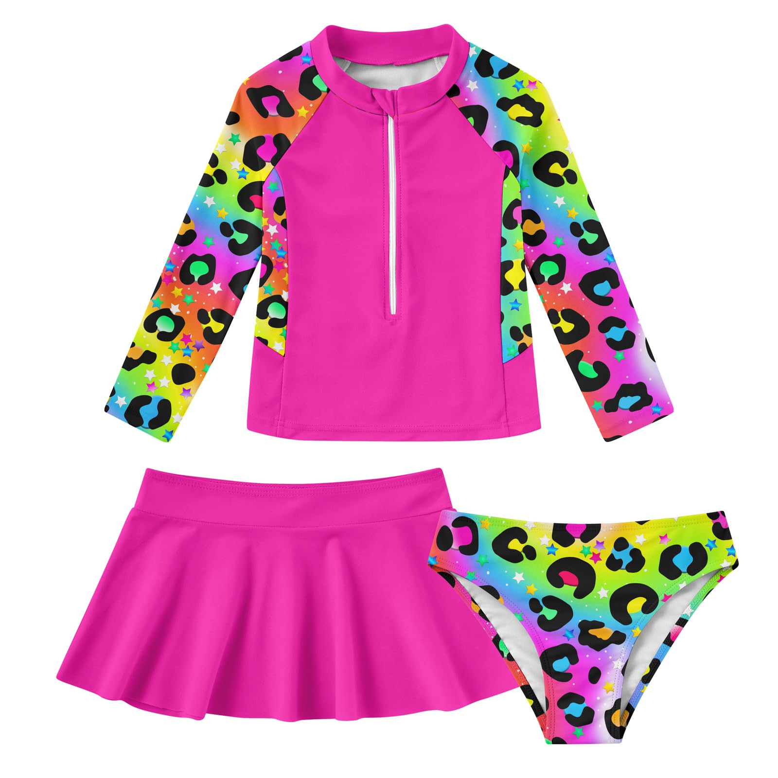 Vieille Girls Rash Guard 3 Piece Swimsuit Long Sleeve Swim Skirt Sets 6-12Y