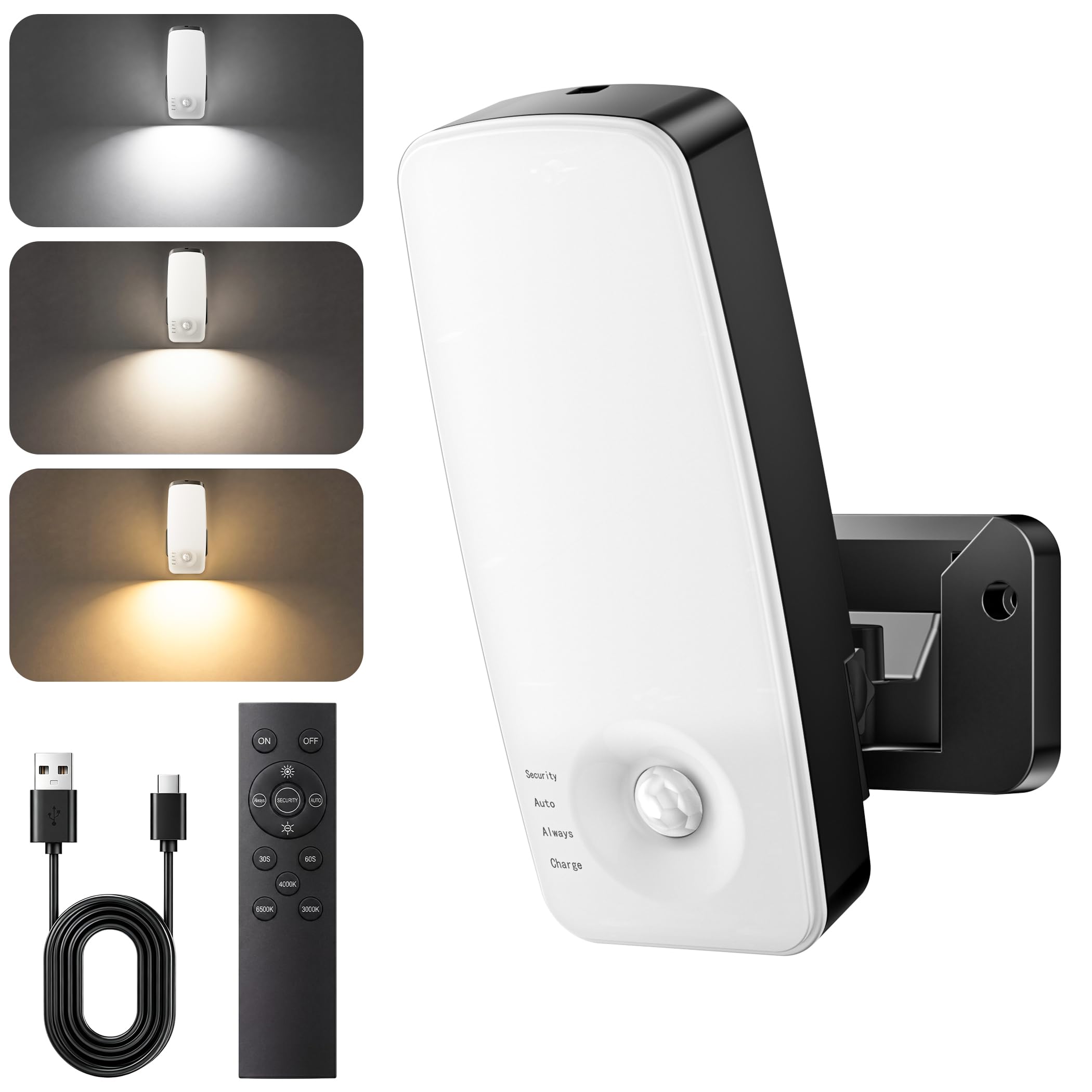 Motion Sensor Lights Outdoor, 10000mAh Rechargeable Battery Powered Wall Light, 600 Lumen 3CCT Dimmable with Remote & Timer, 3 Lighting Modes,IP65 Waterproof LED Security Light for Garden Patio Garage