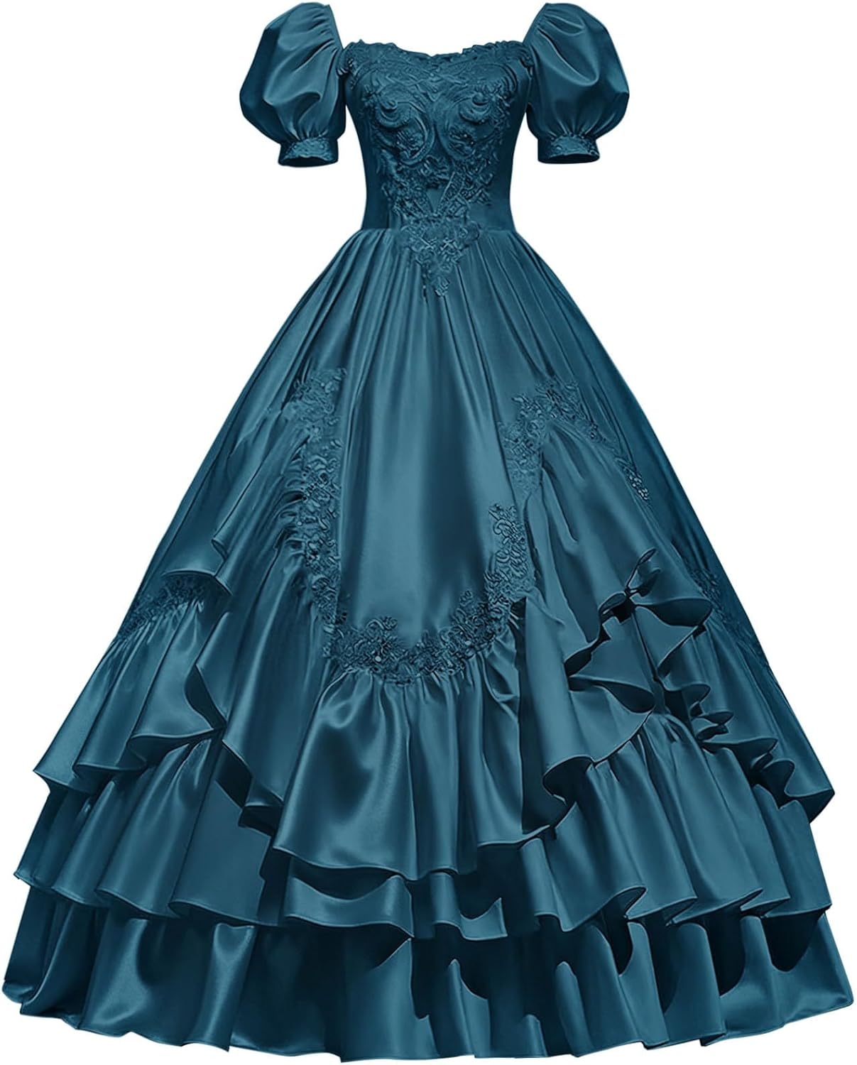 Mouccy Satin Victorian Dress for Women 2026 Gothic A-line Lace Wedding Dresses 18 Century Short Sleeve Vintage Ball Gown