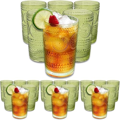 Miniatura 7 de Kate Aspen Hobnail - Juego de 6 vasos de bebida con cuentas de ámbar floral (13 onzas), juego de cristalería vintage, juego de vasos de cóctel,