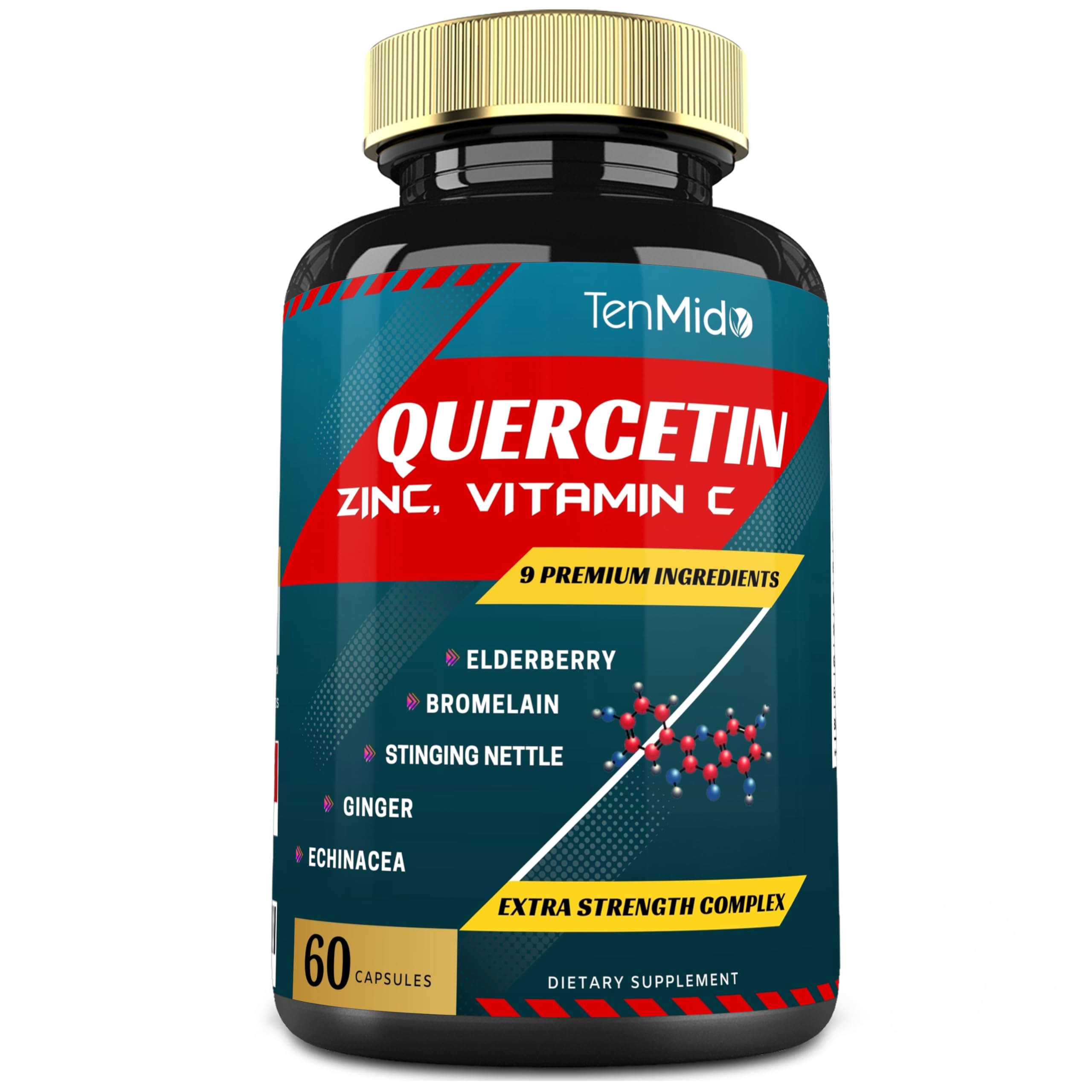 Quercetin Extract Capsules - Blend Elderberry, Bromelain, Ginger, Stinging Nettle, Echinacea, Black Pepper and More - 60 Capsules, 2 Months Supply