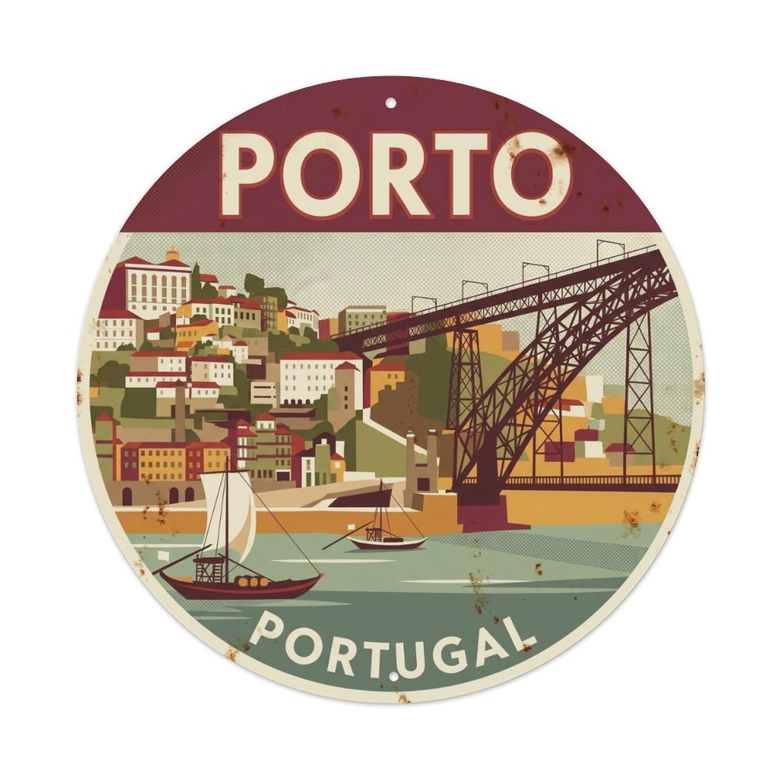 Olhnbad Style Portugal River Bridge City Historic Landmark Metal Tin Sign