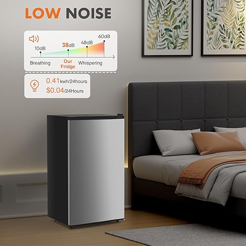 Miniatura 6 de Sweetcrispy Mini refrigerador de 3.2 pies cúbicos con congelador, refrigerador pequeño, termostato ajustable de una sola puerta, ahorro de energía,