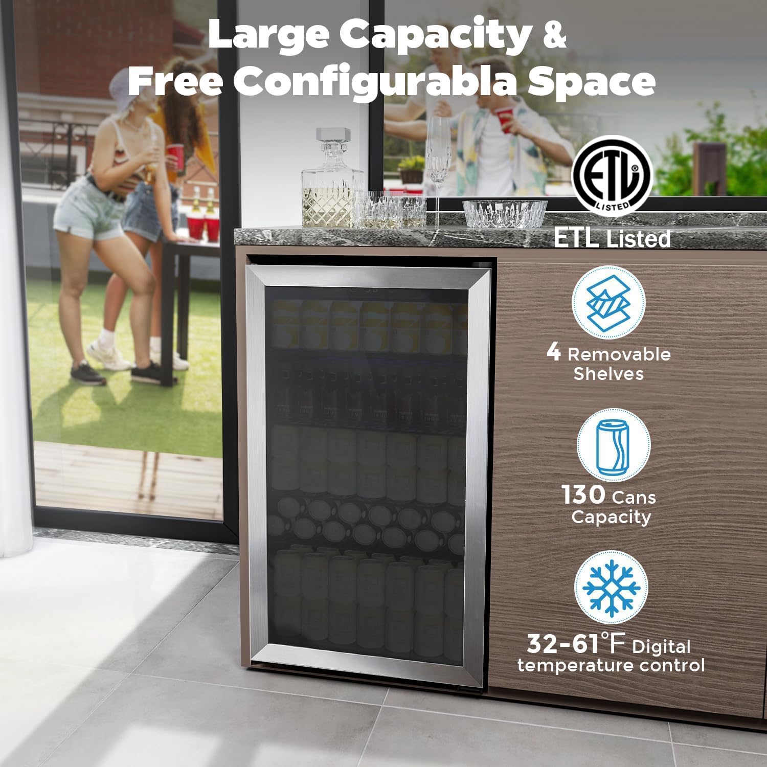 COWSAR Wine Cooler, 26 Bottle 130 Can Beverage Refrigerator, ETL Approved Mini Drink Fridge Clear Glass Door Quiet Compressor Adjust Temp 3.2 Cu.Ft Wine Fridge for Soda Beer on Fridge.com
