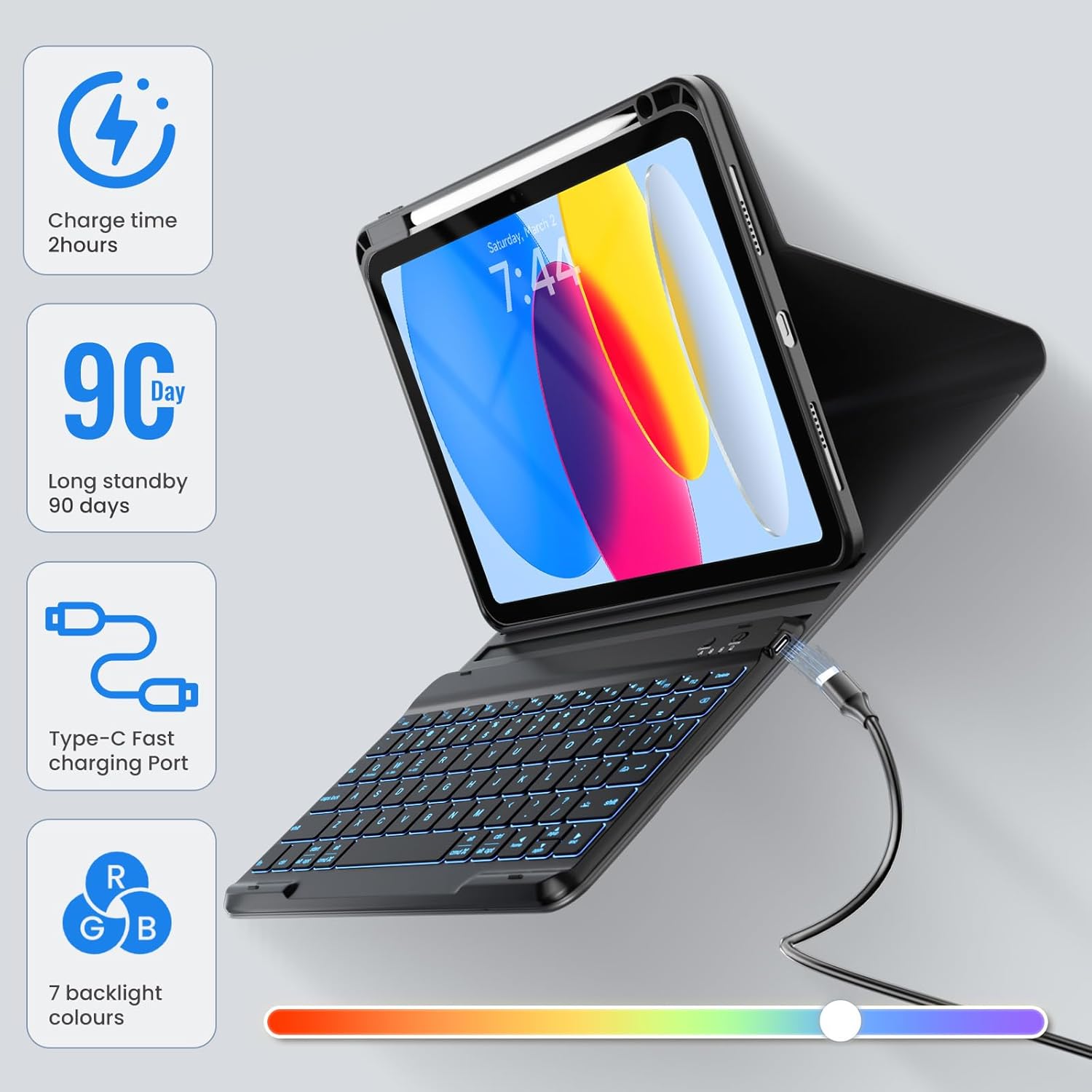 OYEEICE for iPad 11th 10th Generation Case with Keyboard - Upgraded 360 Magnetic Detachable Cover with Backlit Keyboard, Pencil Holder for iPad 11-inch A16 2025 10th Gen 10.9 inch - Black