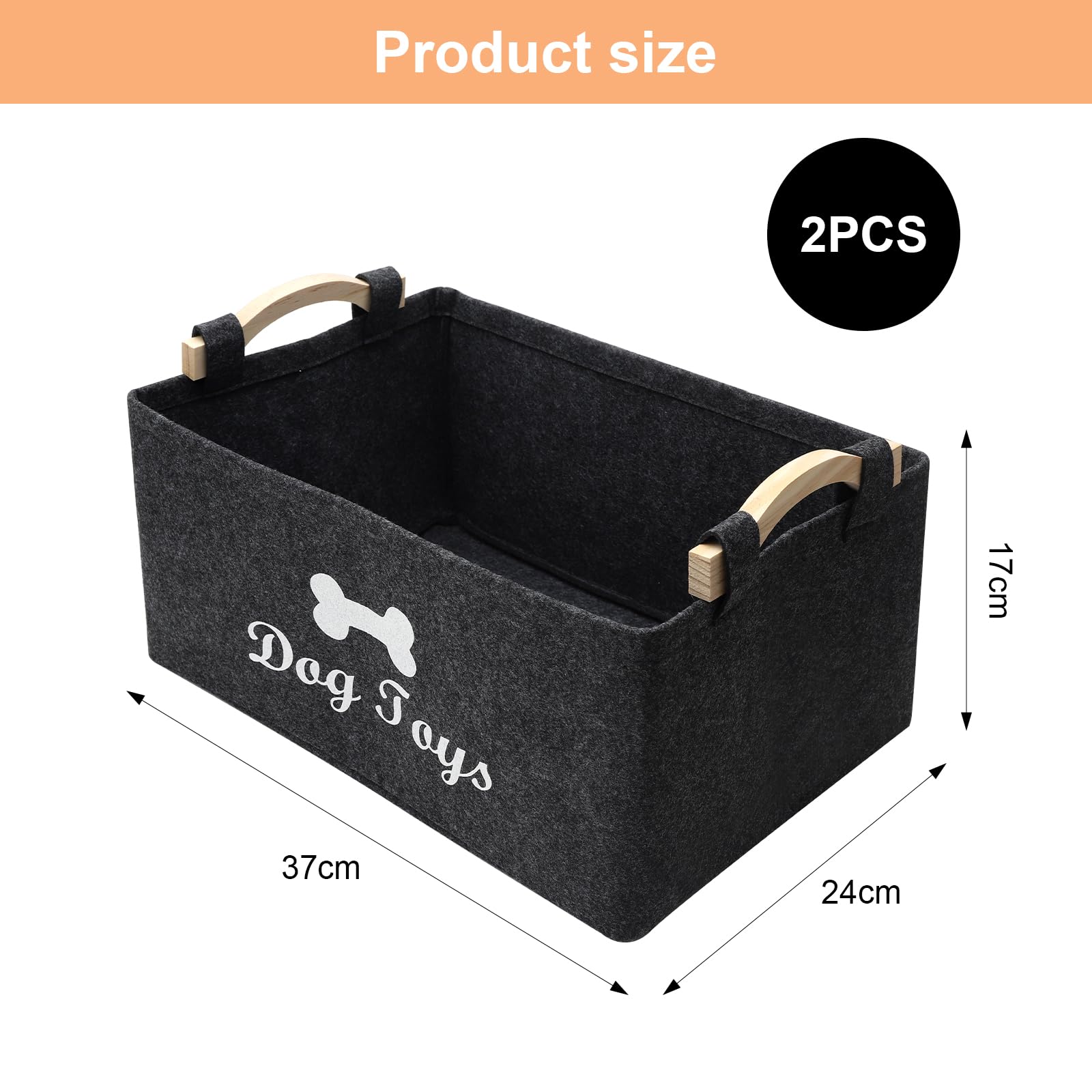 APOMOONS 2 Cestas de Fieltro Grises con Asa Plegables para Guardar Juguetes de Perro Cestas Organizadoras de Fieltro para Guardar Snacks Cosas Pequeñas Ropa Sucia