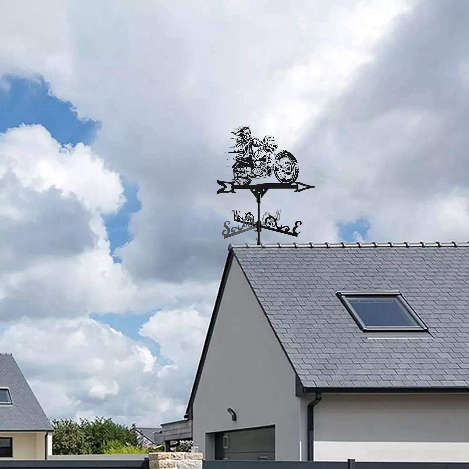 Metal Craft Sensenmann, Motorrad-Wetterfahne, Richtungsanzeige, Wetterfahne, Dachhalterung, Messwerkzeug für Bauernhof, Garten, Terrasse, Hof, Ornament, Dekoration
