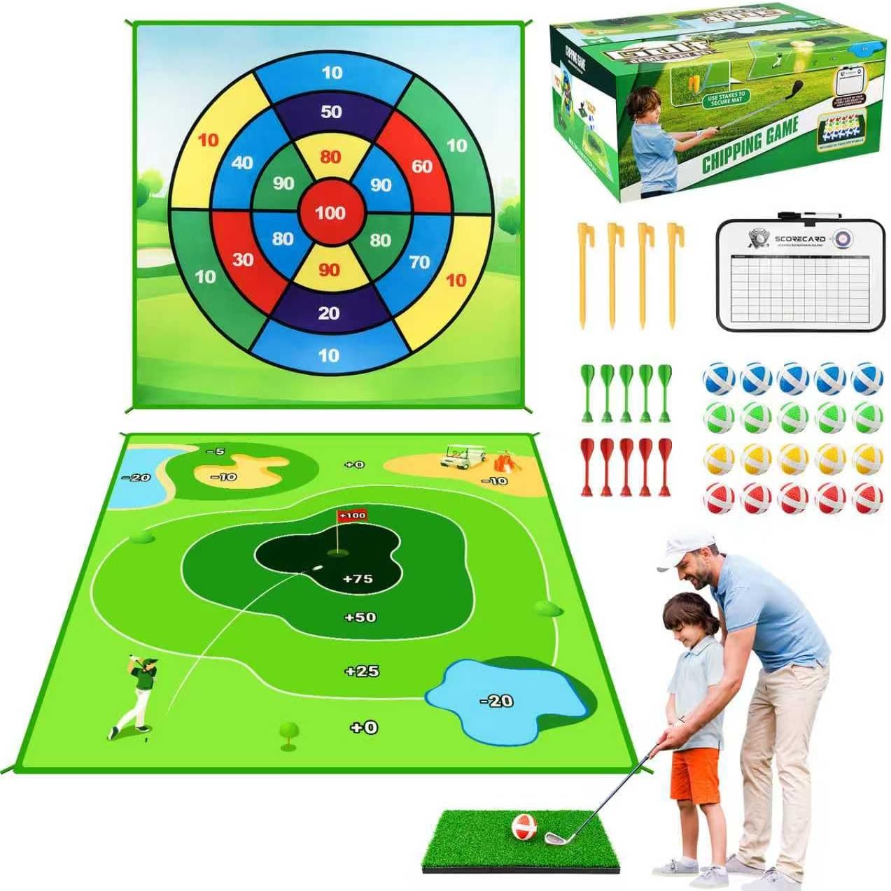 Battle Golf Game Chipping Practice Mat, Perfect for Chipping and Swing Training, Backyard Games Golf Hitting Mat, Ideal for Golf Parties and Fun Activities Target Disk Pattern: 4A