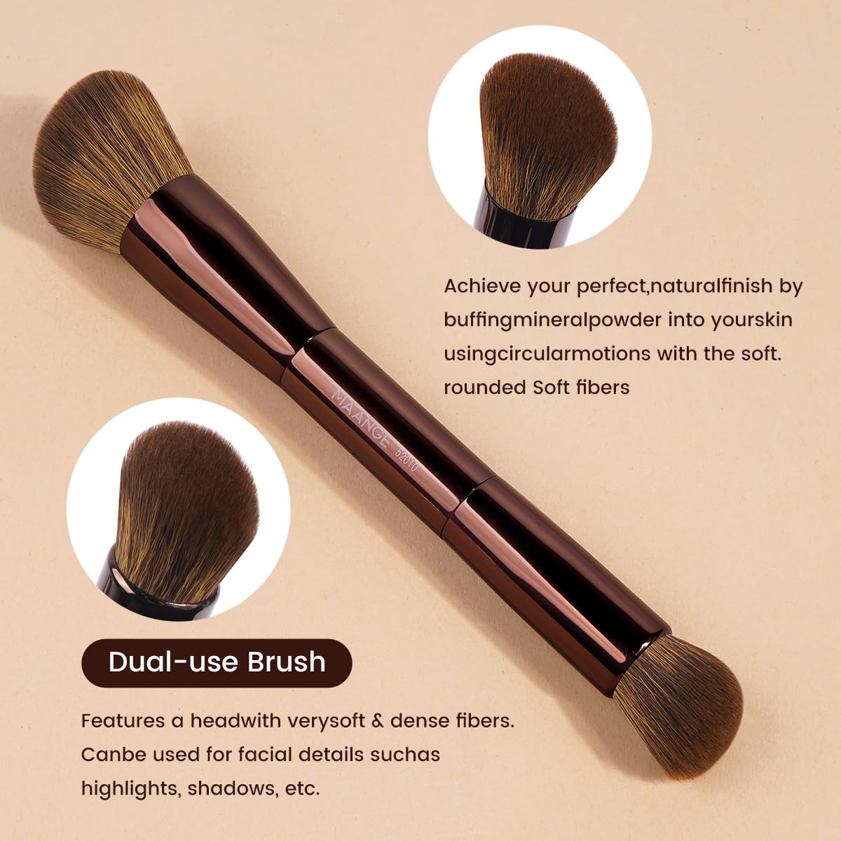 MAANGE Set di 15 pennelli da trucco a doppia estremità, con punta angolata/rotonda, per fondotinta, contouring, sopracciglia, ombretto, correttore (marrone)