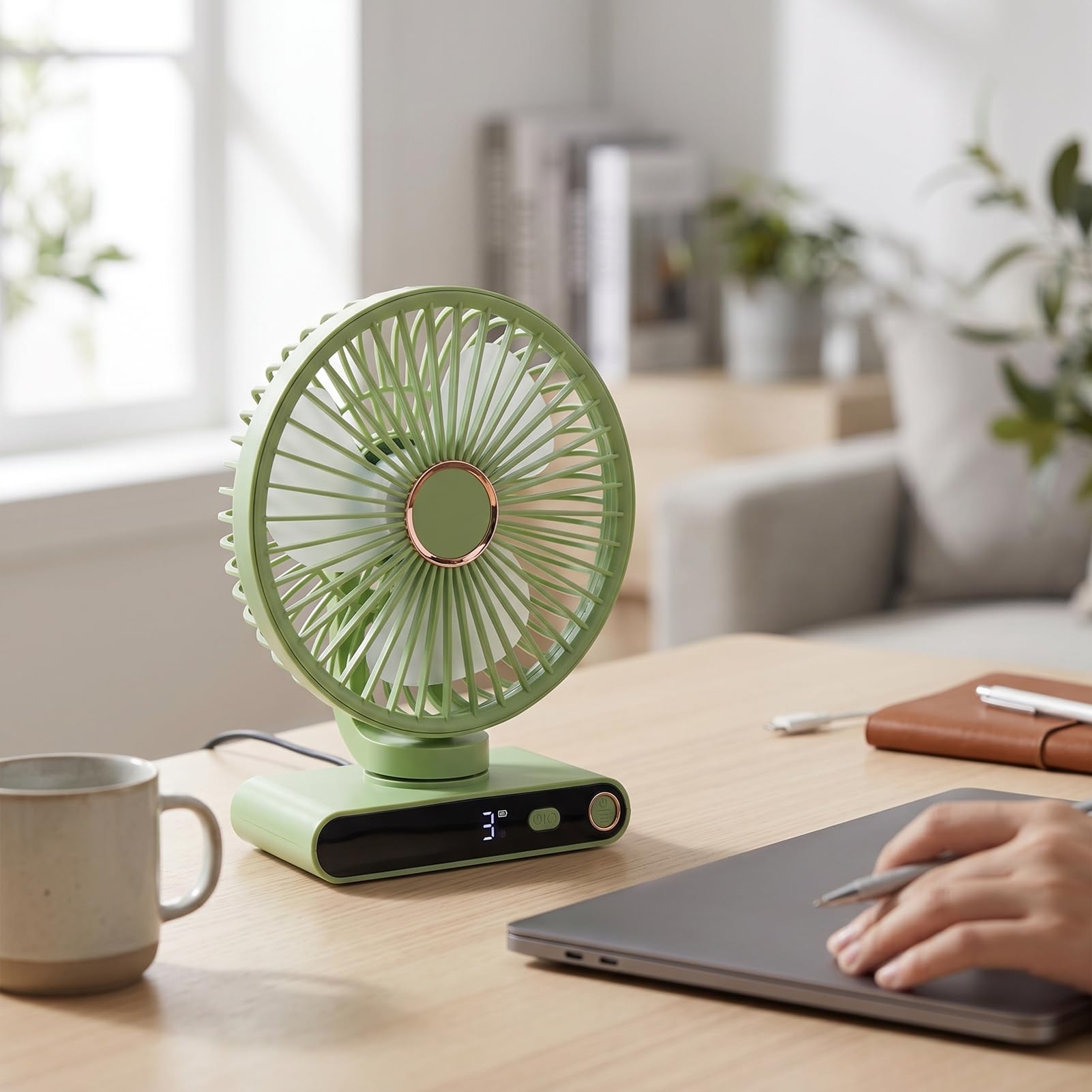 XUMIUZIY Kompakter Wandventilator mit Licht, 5 Geschwindigkeiten, Einstellbare Kühlung für Wohnheim, Büro, Kleiner Raum, 16,7 X 9 X 21,5 Cm