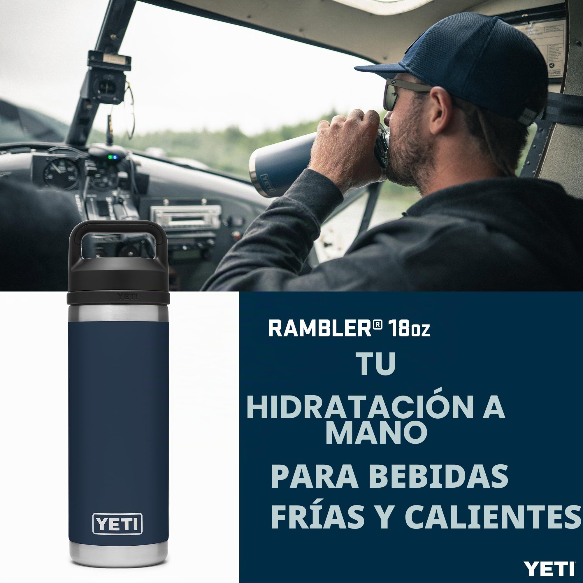 YETI Rambler Bottle Chug, Vacuum Insulated Stainless Steel Bottle with Chug Cap, Navy, 18 oz (532 ml)